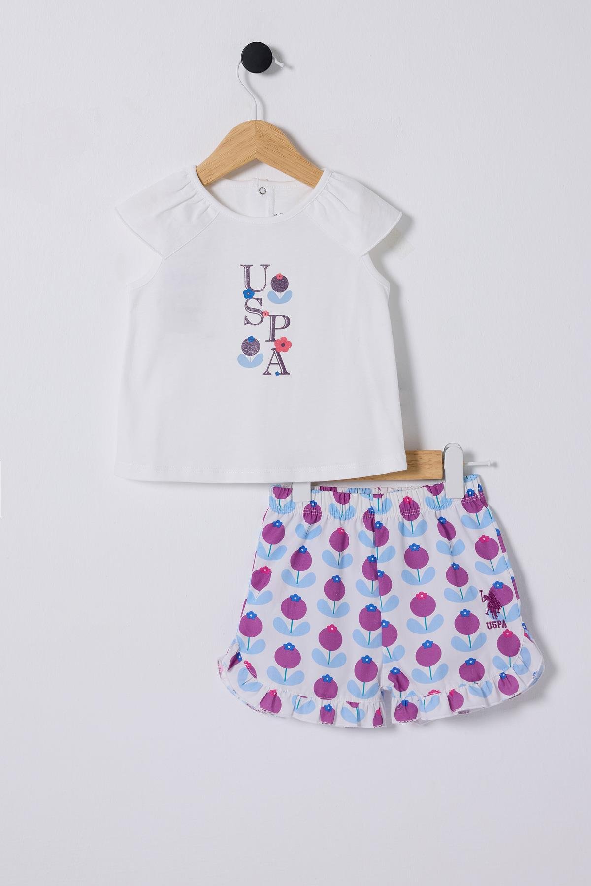 U.S.Polo Kız Bebek Çicek Baskılı Şortlu Takım 6-36 Ay Beyaz