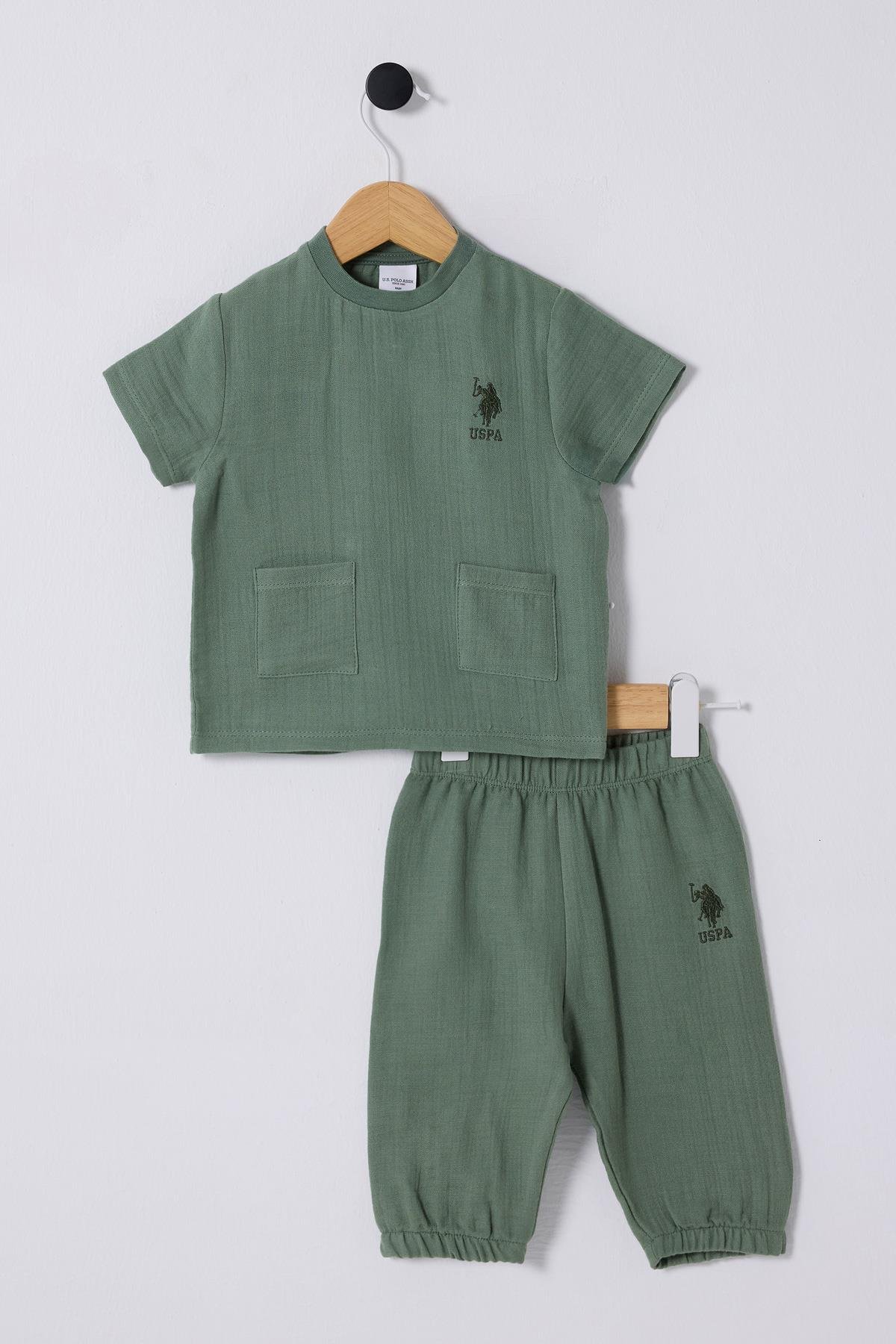 U.S.Polo Erkek Bebek Müslin Pantolonlu Takım 6-36 Ay Yeşil