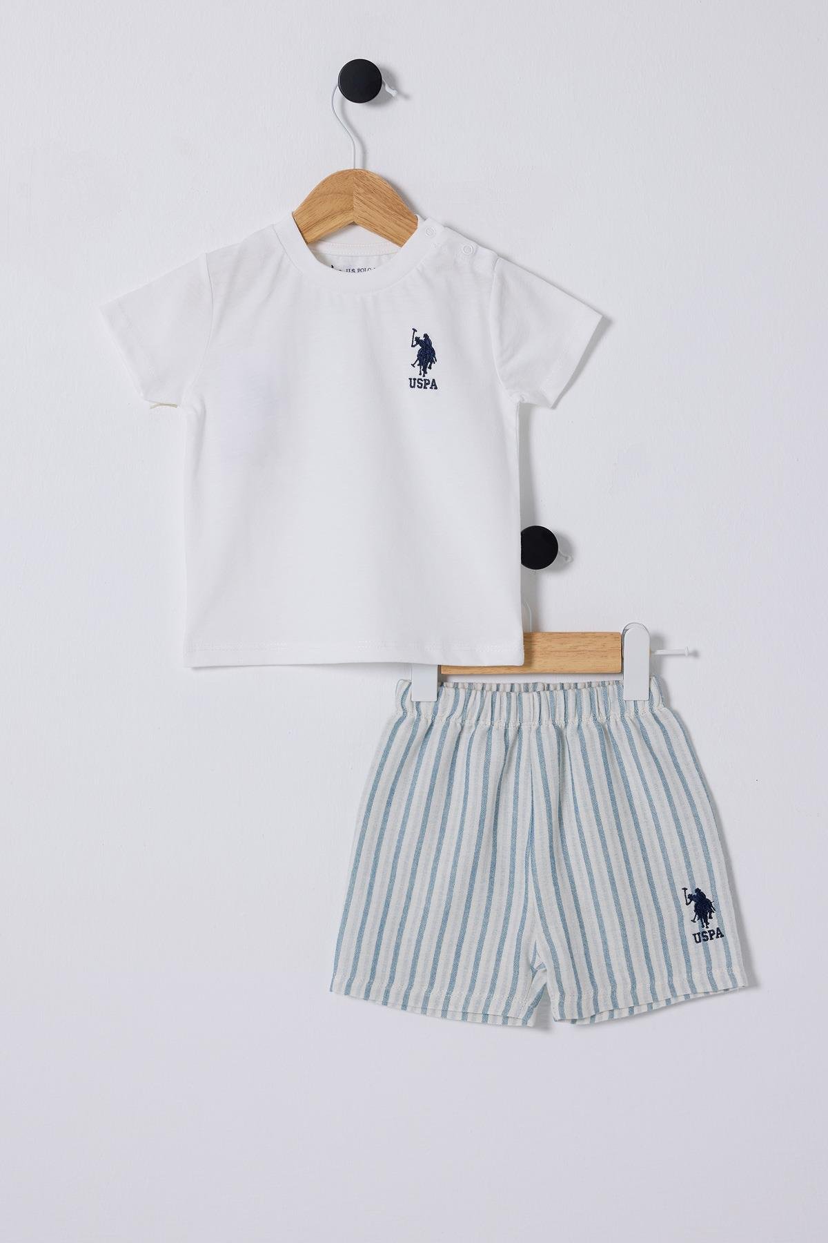 U.S.Polo Erkek Bebek Çizgili ŞortluTakım 6-36 Ay Beyaz