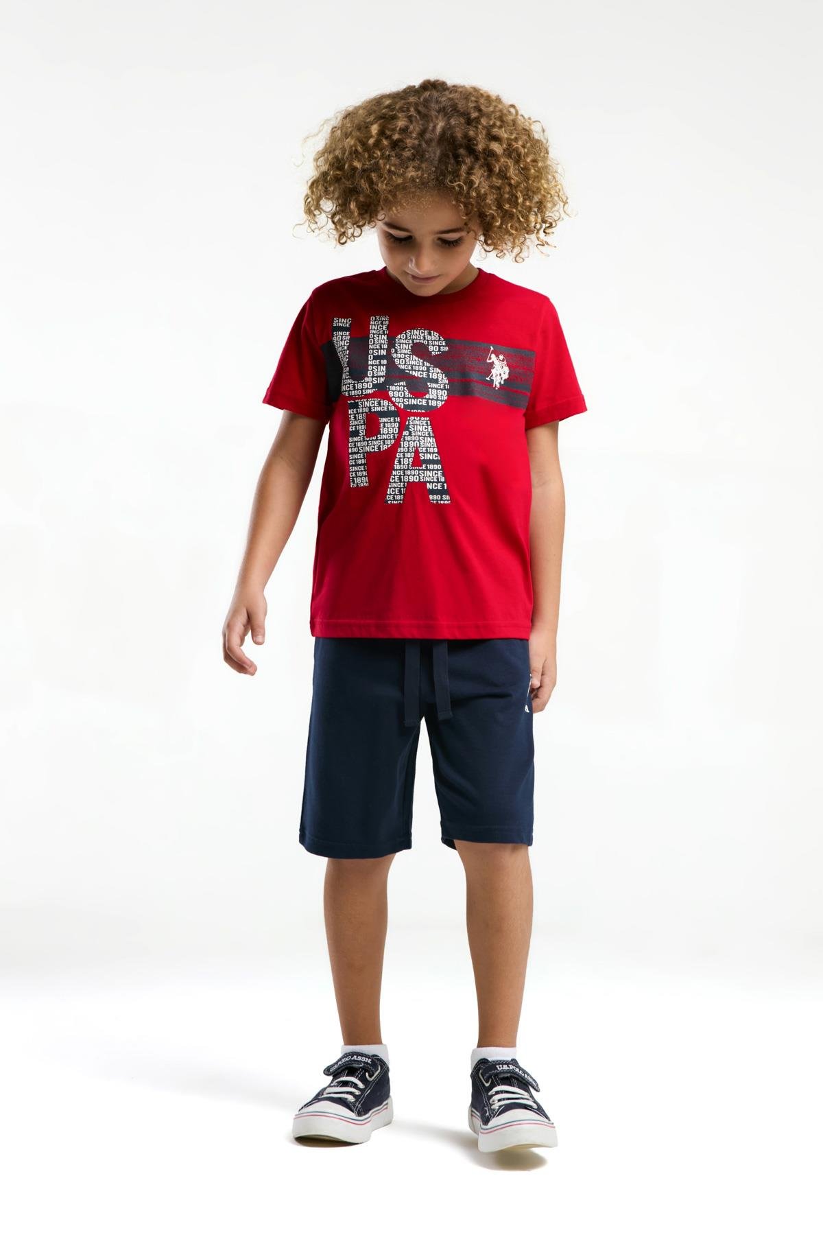 U.S. Polo Erkek Çocuk Baskılı Şortlu Takım 4-15 Yaş Kırmızı
