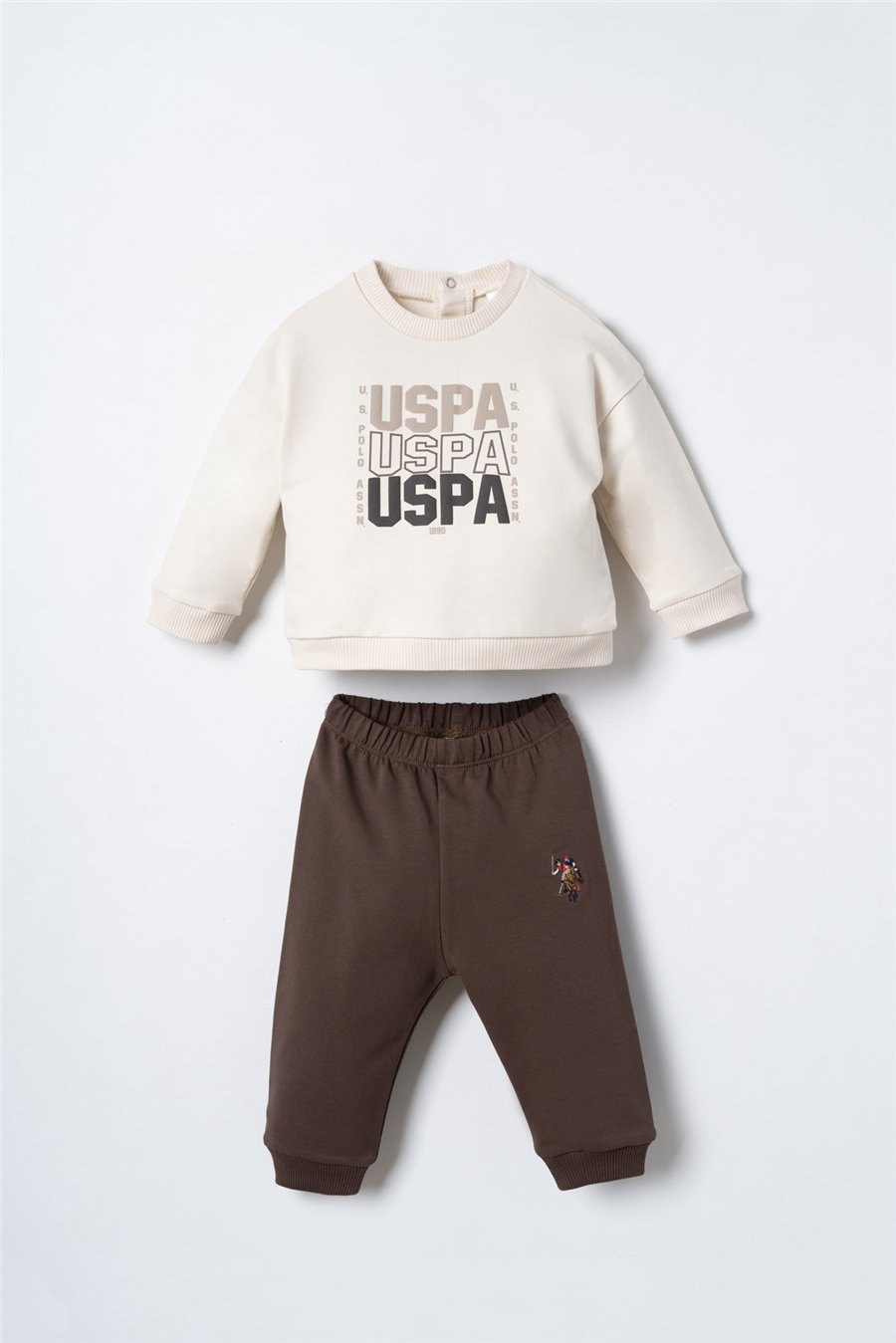 U.S. Polo Assn. Erkek Bebek Baskılı Yeşil Uzun Kol Eşofman Takım 6-36 Ay Bej