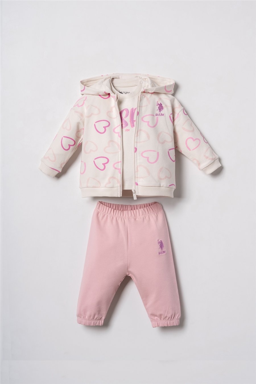 U.S. Polo Assn. Nakışlı Kız Bebek EşofmanTakım 6-36 Ay Ekru