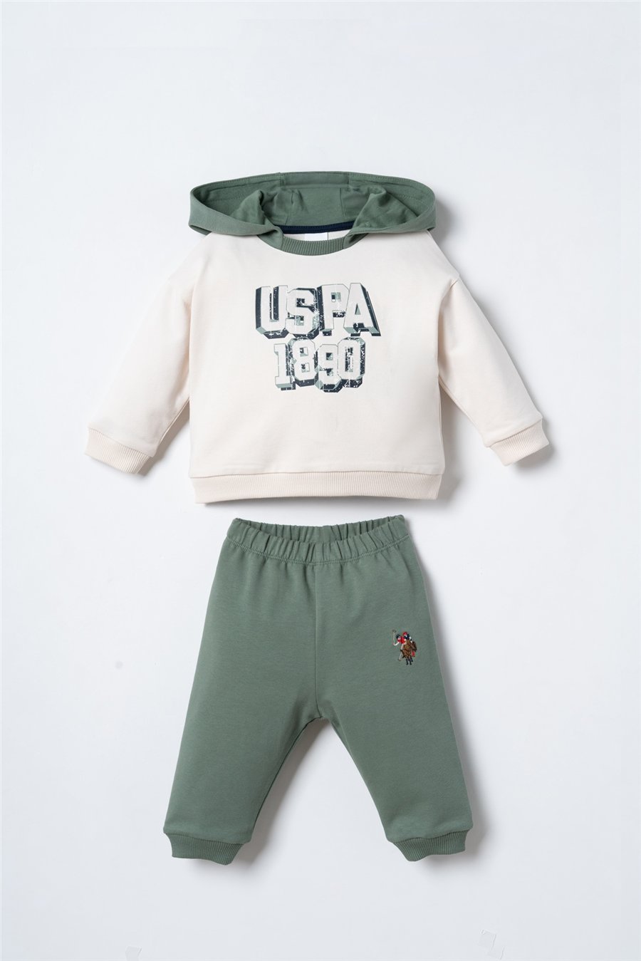 U.S. Polo Assn. Erkek Bebek Kapüşonlu Uzun Kol Eşofman Takım 6-36 Ay Ekru