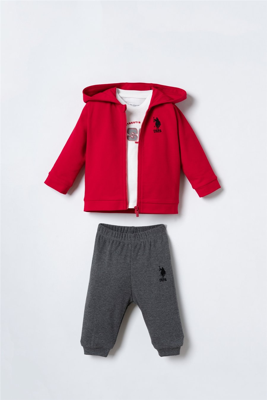 U.S. Polo Assn. Erkek Bebek Nakışlı Hırkalı Eşofman Takım 6-36 Ay Kırmızı