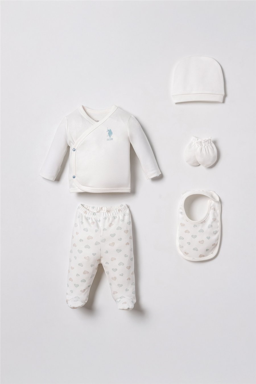 U.S. Polo Assn. Nakışlı Kız Bebek Cute Hearts Hastane Çıkışı 03 Ay Beyaz