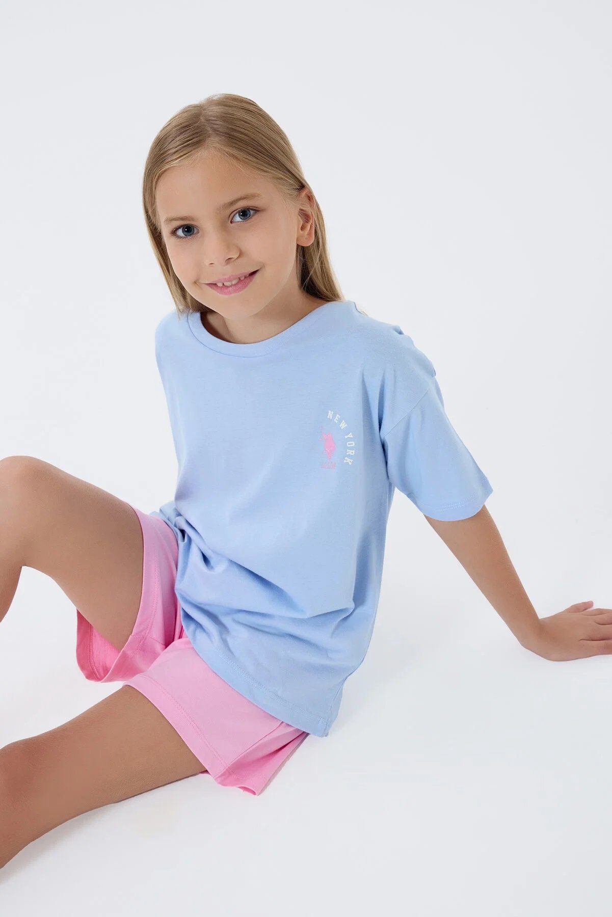 U.S. Polo Assn. Kız Çocuk Şort Takım 4-8 Yaş Mavi