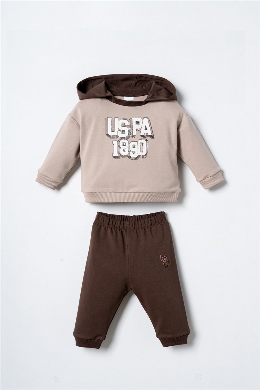 U.S. Polo Assn. Erkek Bebek Kapüşonlu Uzun Kol Eşofman Takım 6-36 Ay Kahverengi