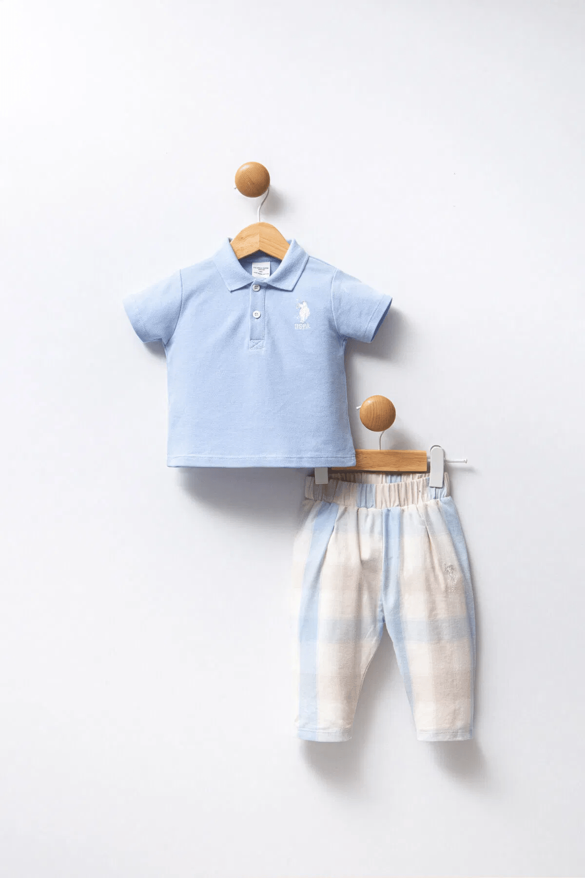 Us Polo Erkek Bebek Ekose Pantolonlu Takım 1-3 Yaş Mavi