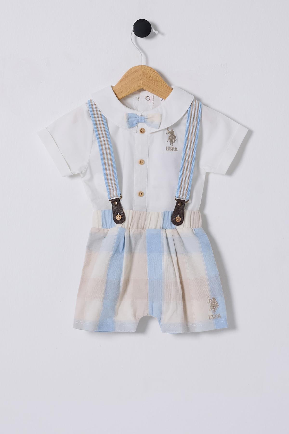 Us Polo Erkek Bebek Ekose Şortlu Takım 6-36 Ay Beyaz