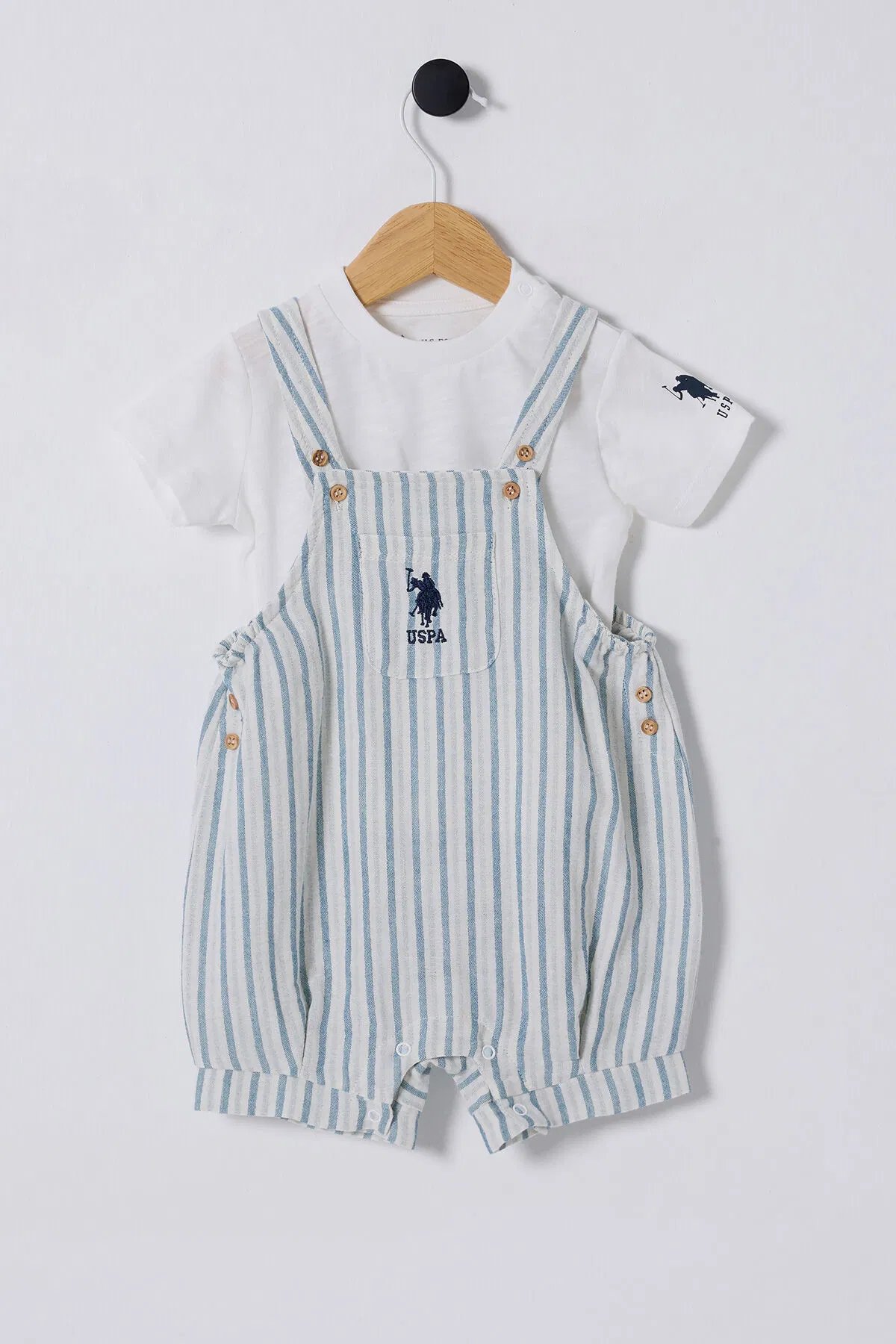 Us Polo Erkek Bebek Şortlu Tulum Takım 1-3 Yaş Beyaz