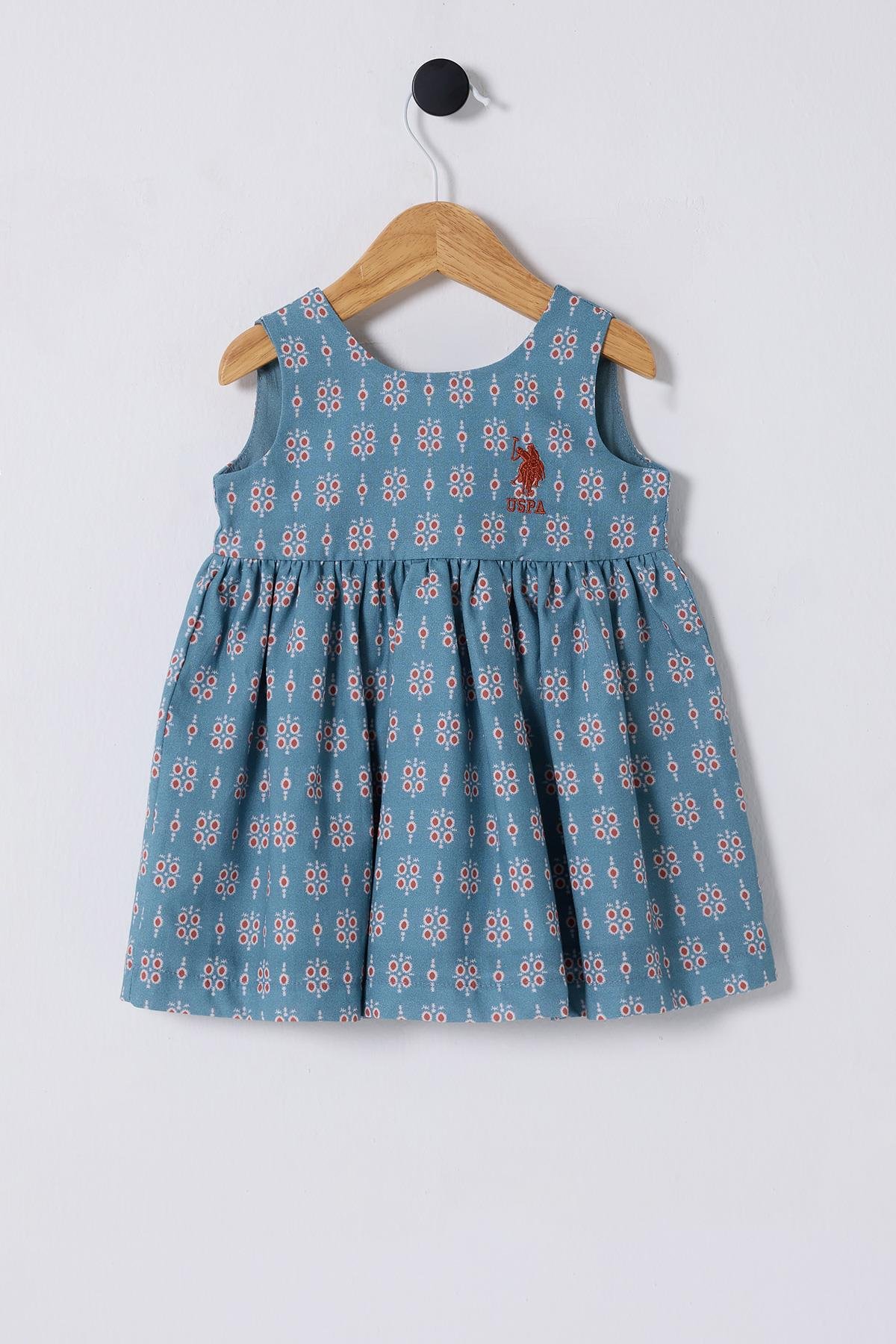 Us Polo Kız Bebek Baskılı Elbise  6-36 Ay Mavi