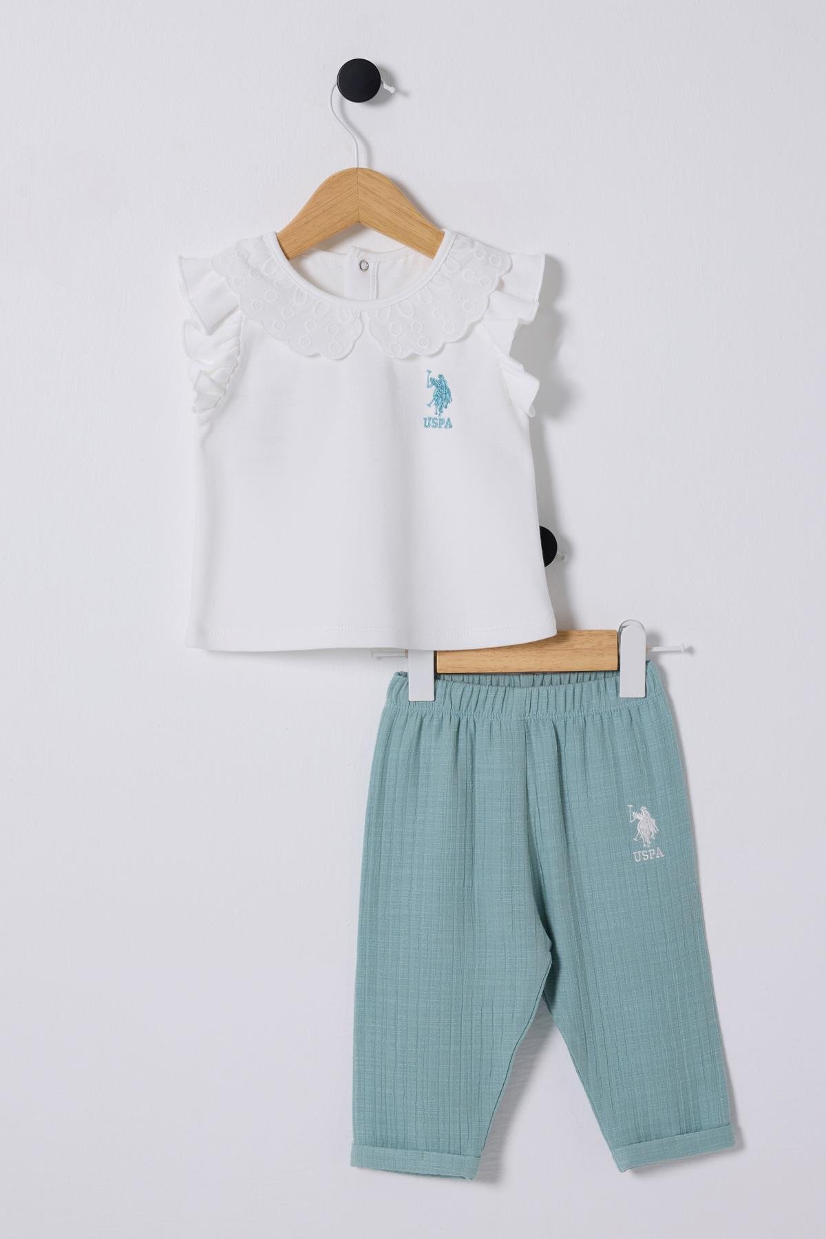 Us Polo Kız Bebek Pantolonlu Takım  6-36 Ay Beyaz