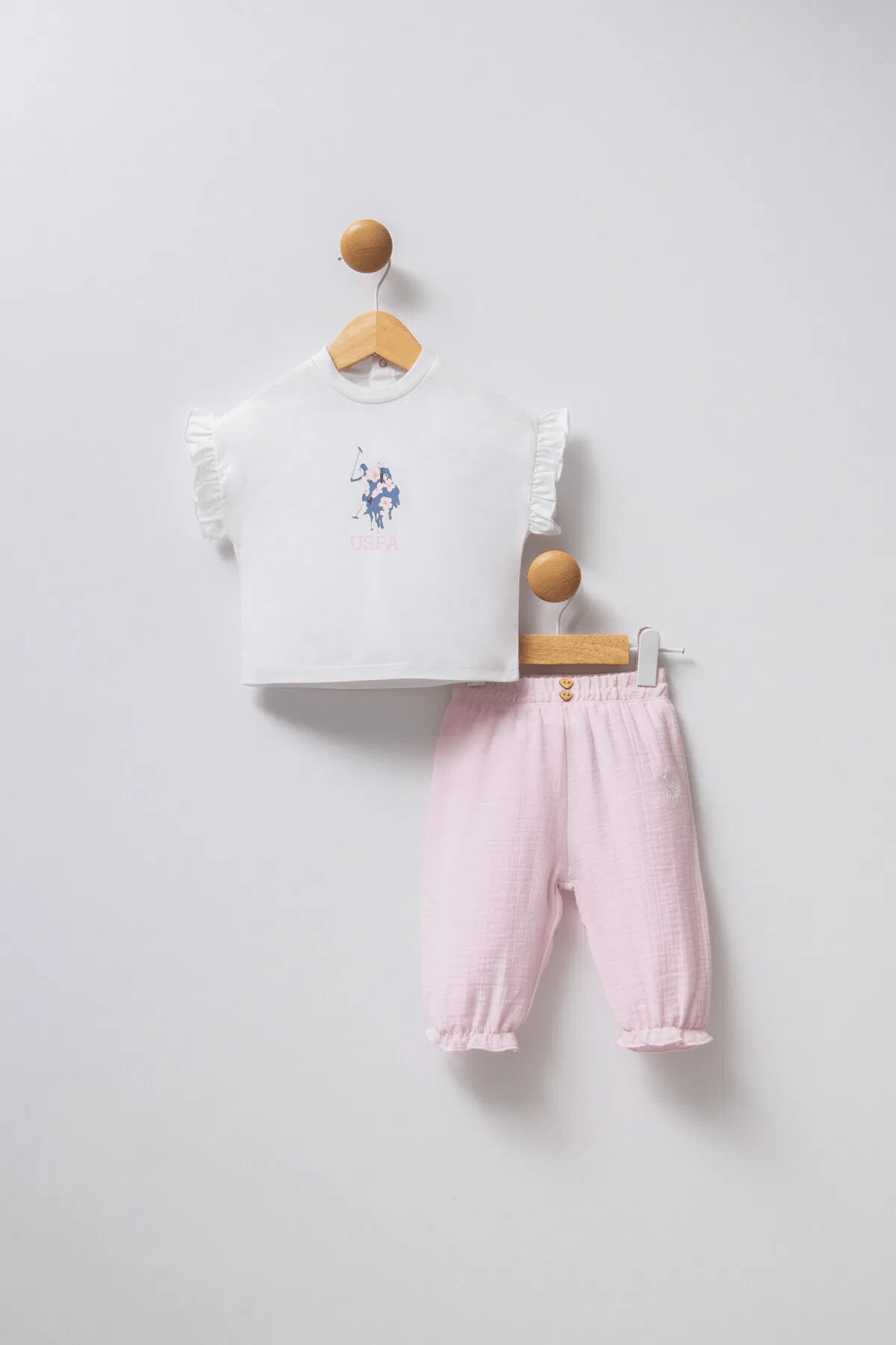 Us Polo Kız Bebek Pantolonlu Takım 6-36 Ay Ekru