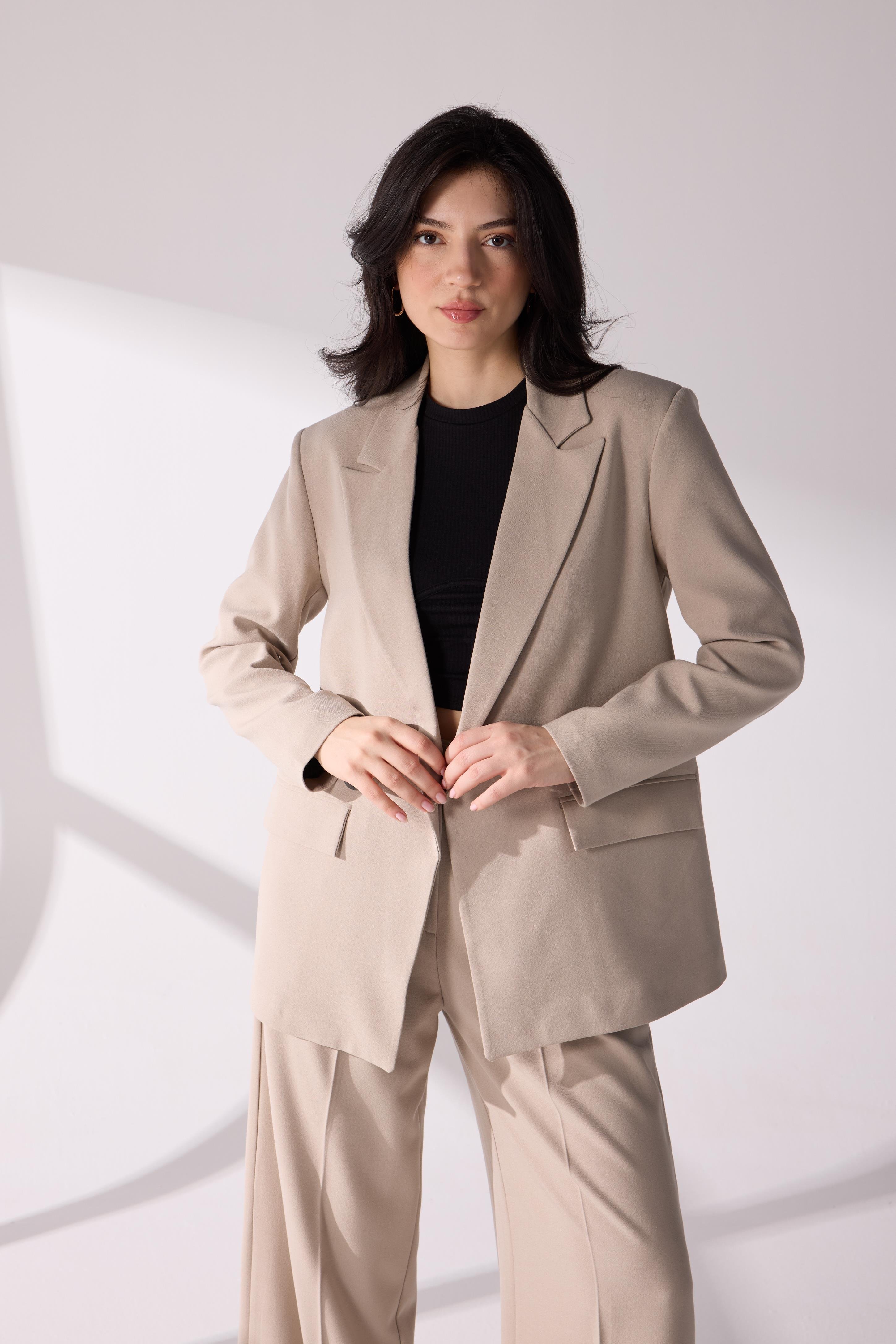 Kruvaze  Blazer takım Bej