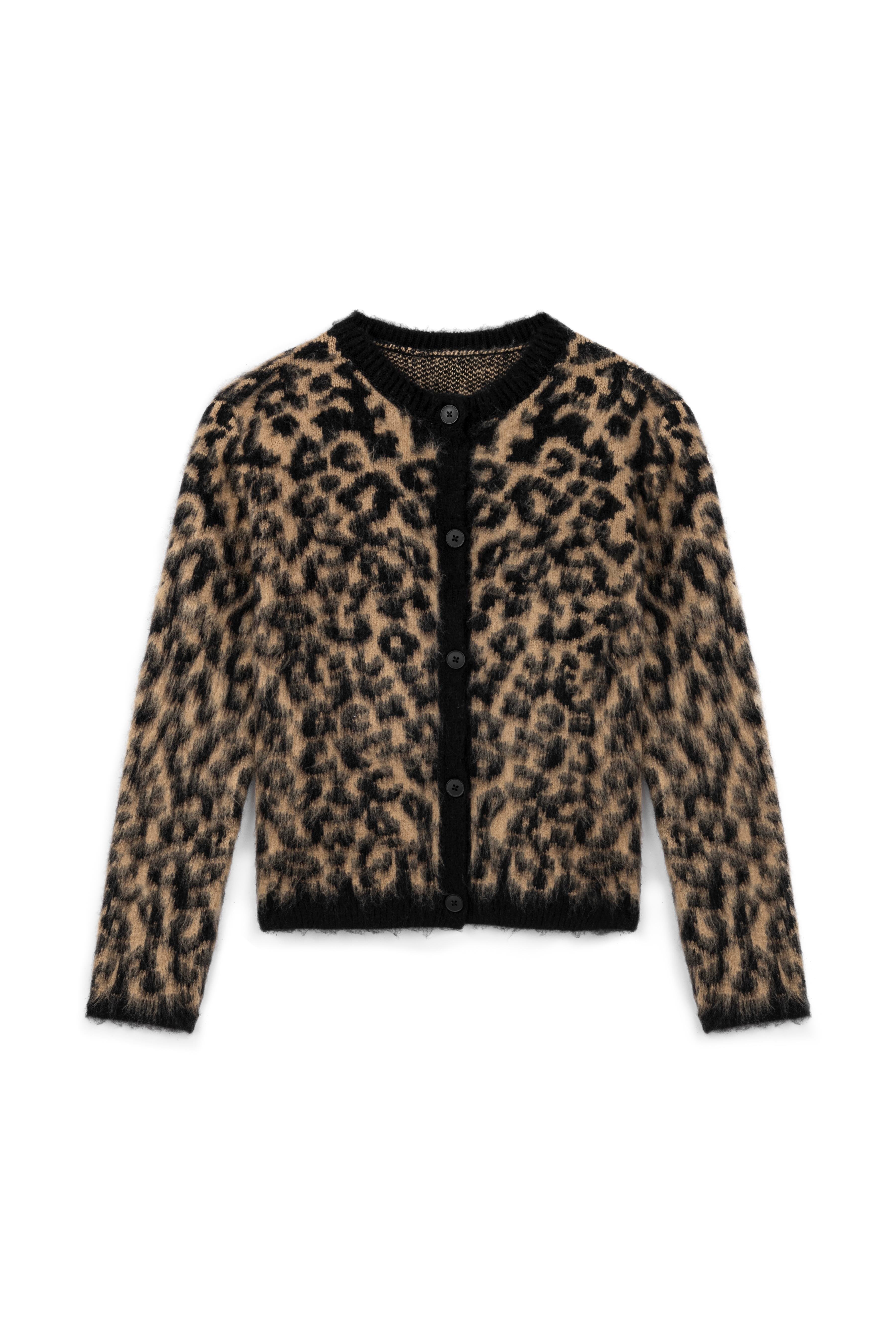 Leopar Desenli Hırka Kahve