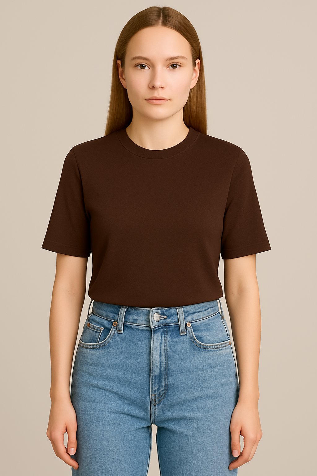 Pamuklu Basic T-shirt Kahverengi