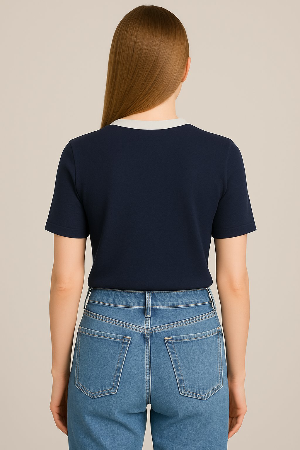 Yaka Detaylı Pamuklu Basic T-shirt Lacivert