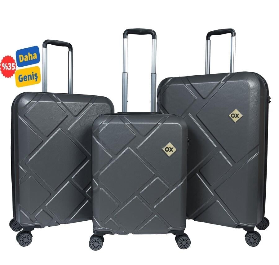 OX ISLAND 3 LÜ ANTRASİT VALİZ SETİ (BÜYÜK + ORTA + KABİN )