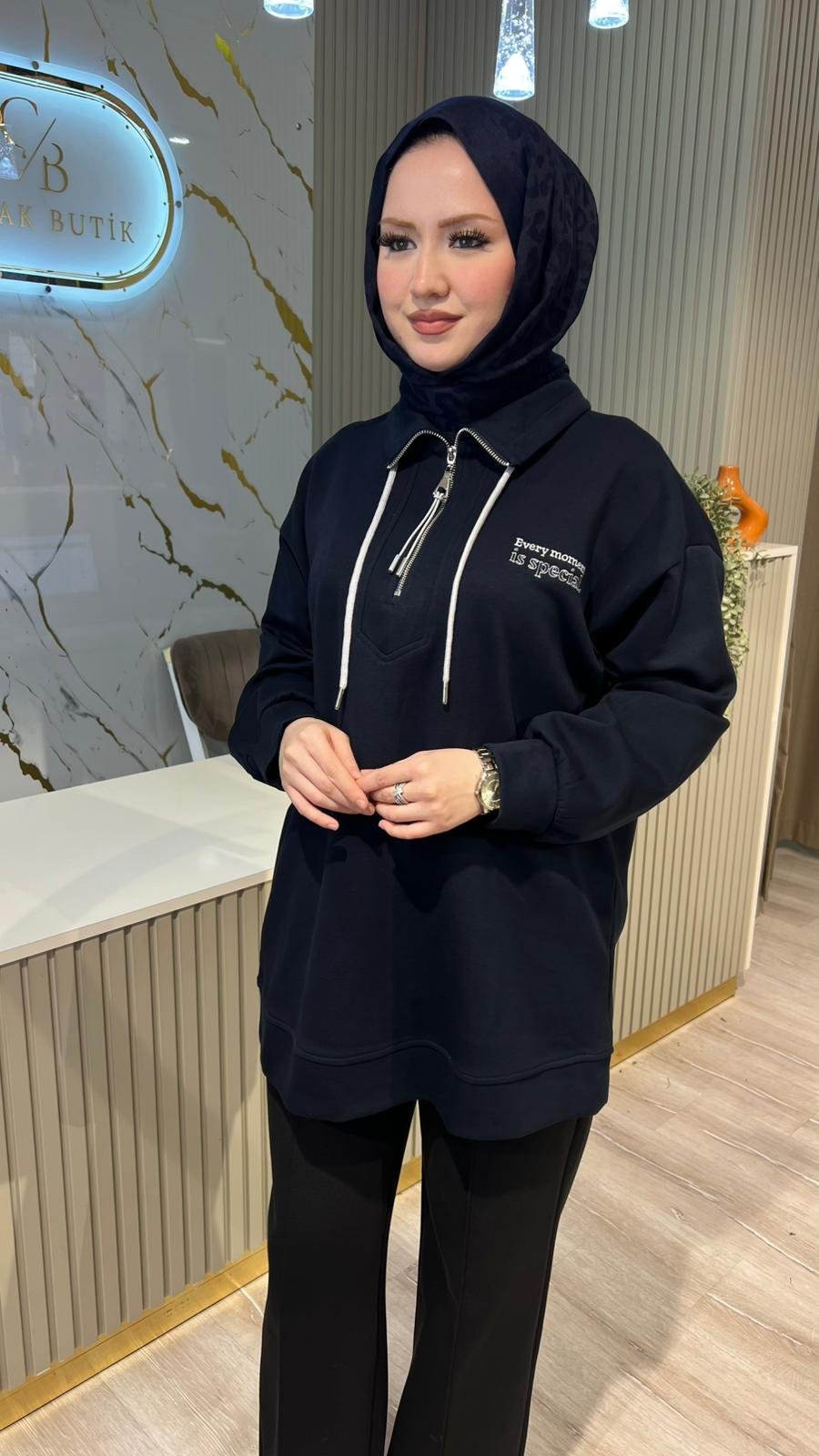 35784 NAKIŞ KORDON DETAY SWEAT-LACİVERT