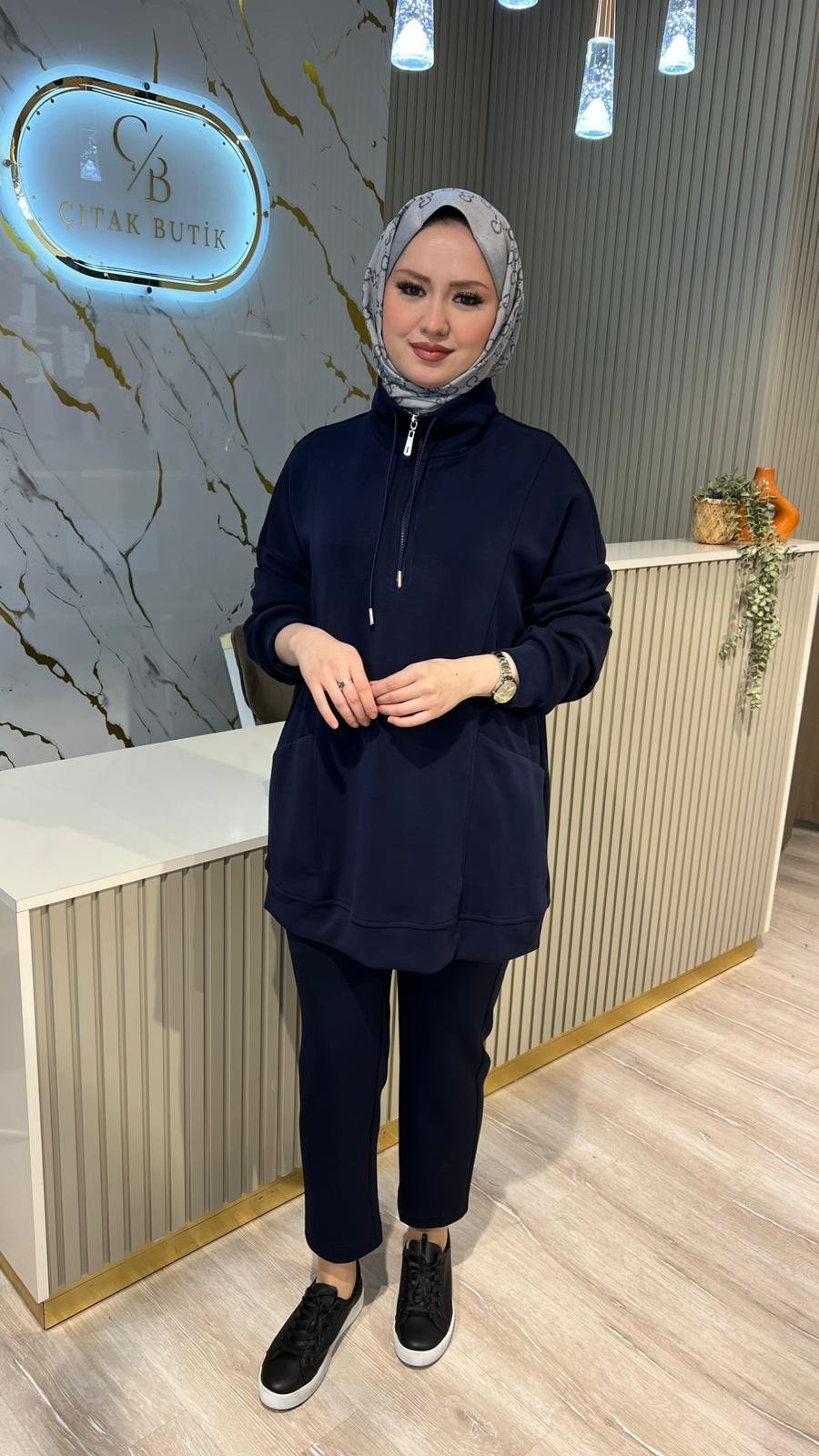 35893 YÜKSEK YAKALI CEPLİ SWEAT-LACİVERT