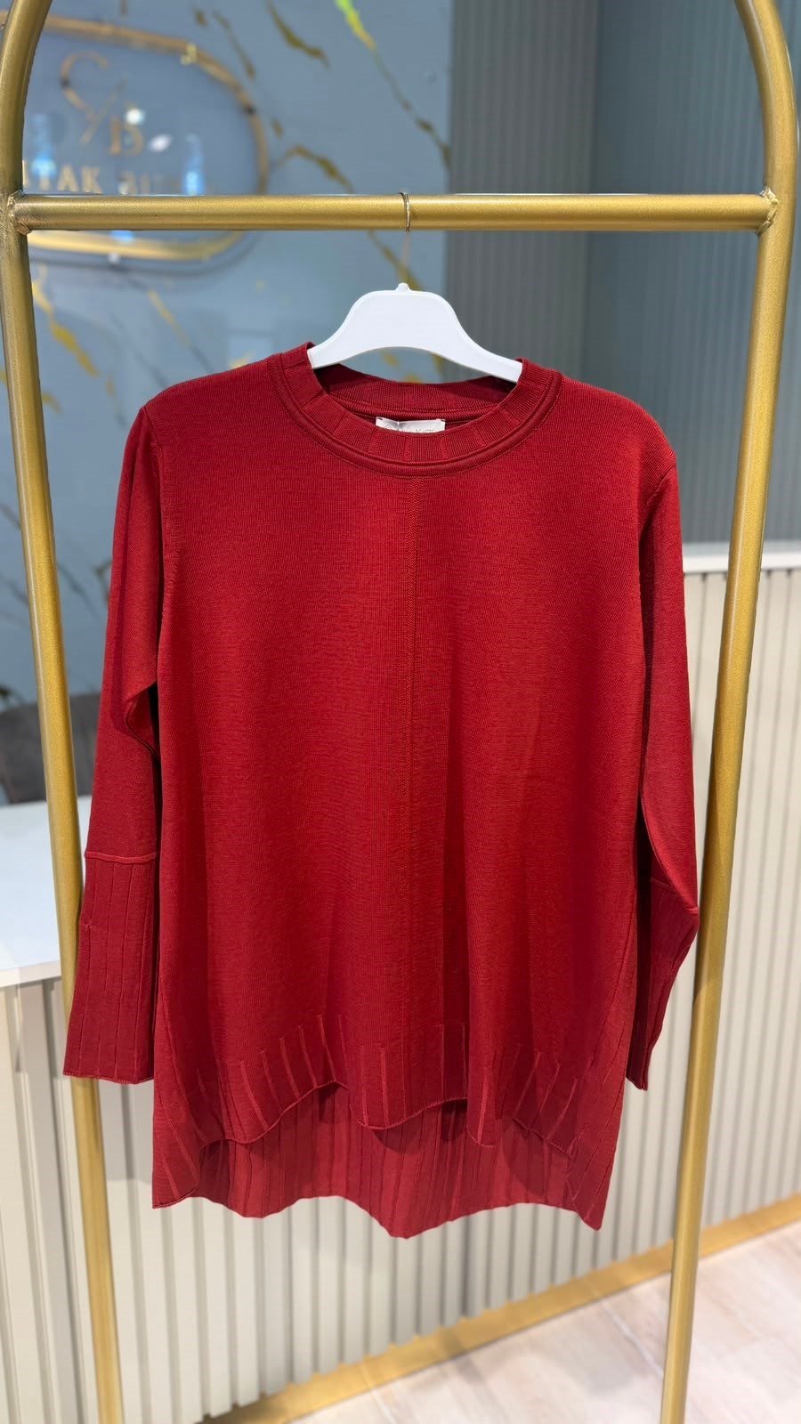 36139 ÇİZGİ DESEN  MERSERİZE BLUZ - BORDO