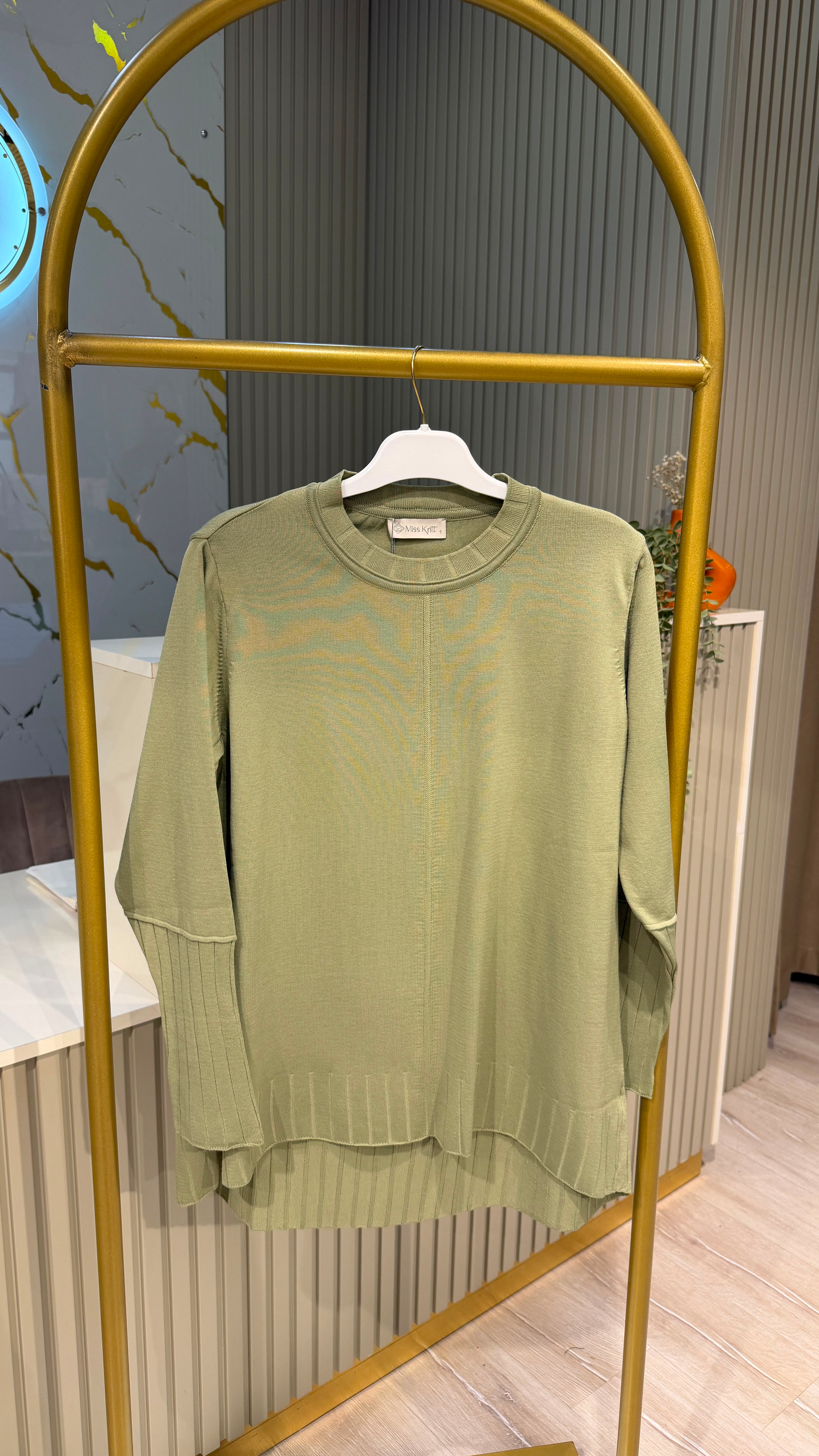 36139 ÇİZGİ DESEN  MERSERİZE BLUZ - MİNT