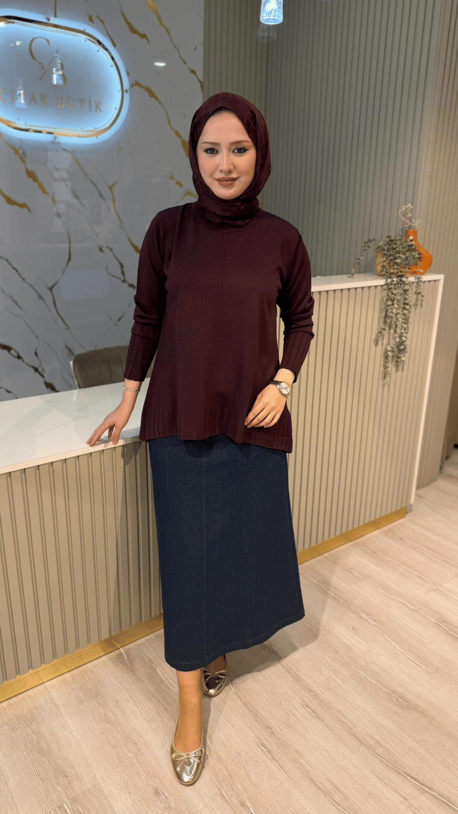 36139 ÇİZGİ DESEN  MERSERİZE BLUZ - MÜRDÜM