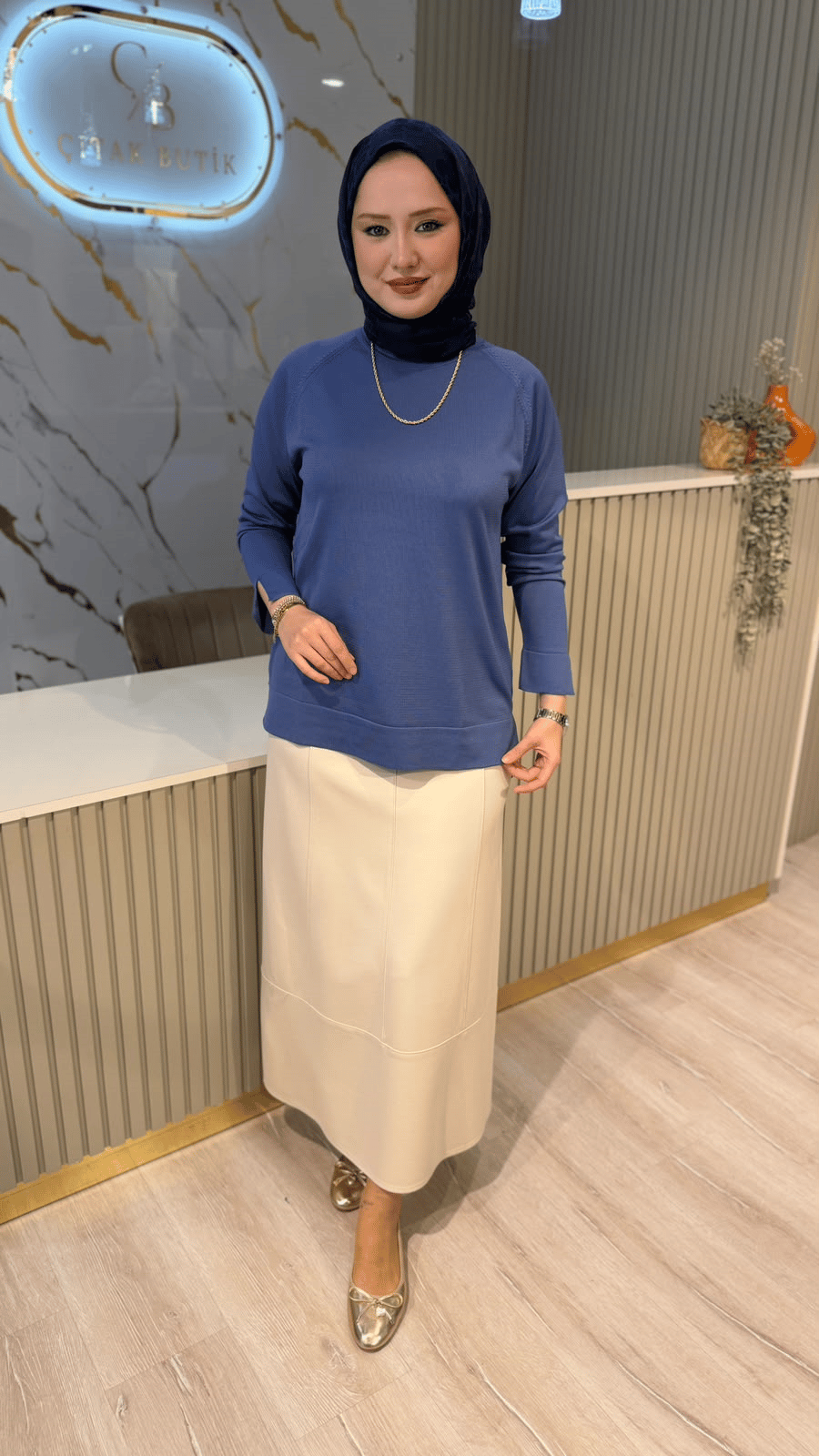 36318 MERSERİZE BLUZ - İNDİGO