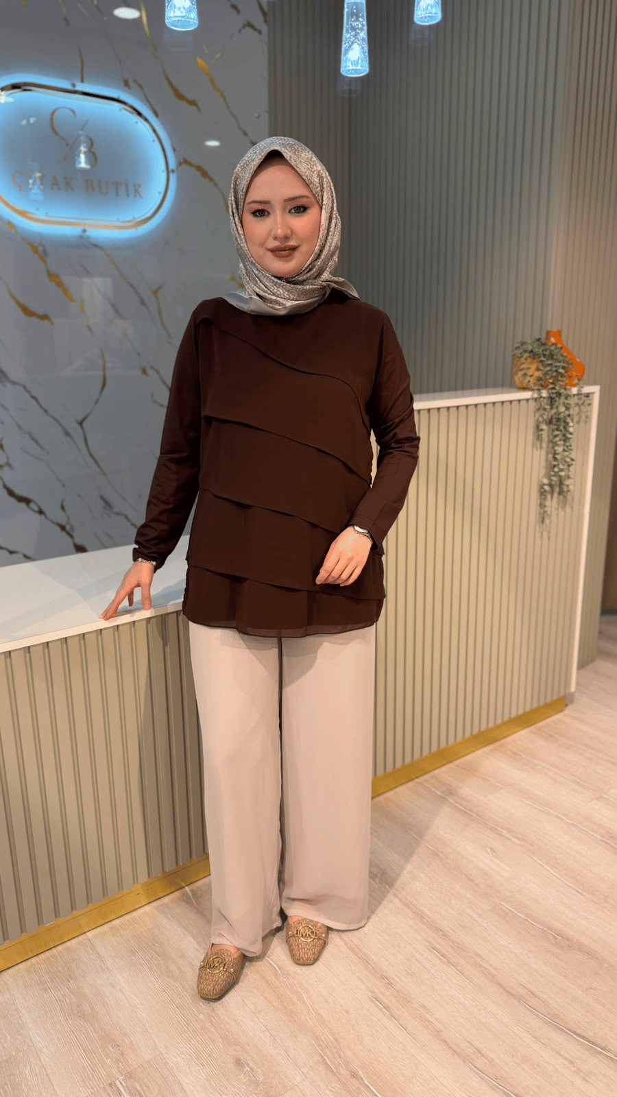 573 KAT KAT ŞİFON TUNIK - KAHVE