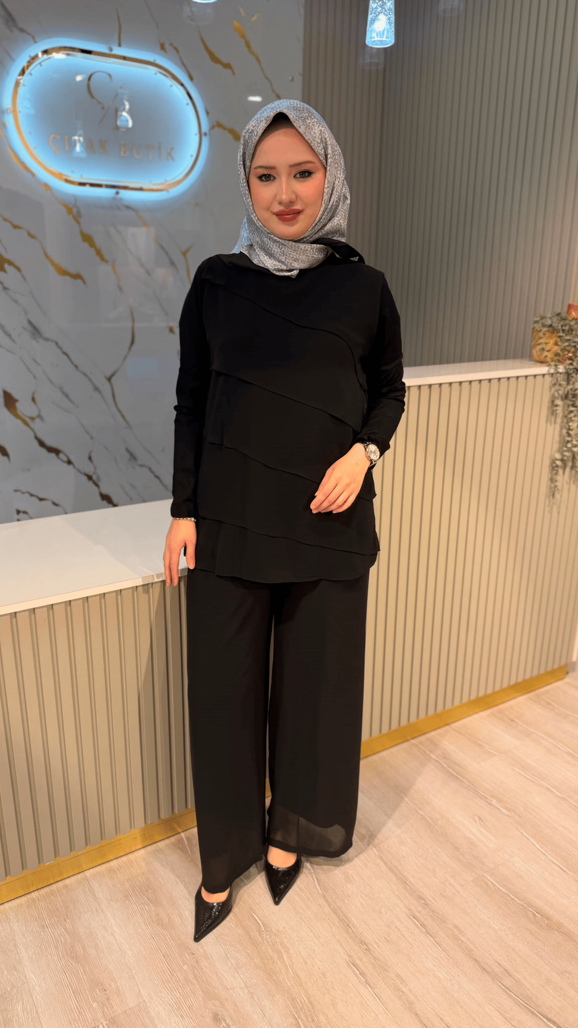 573 KAT KAT ŞİFON TUNIK - SİYAH