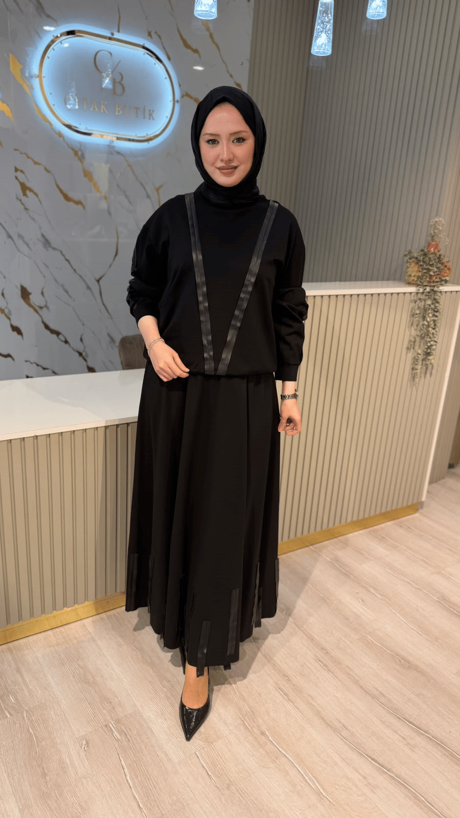 CEREMONY 904 KOL VE ETEK UCU ŞERİT DETAYLI TAKIM - SİYAH