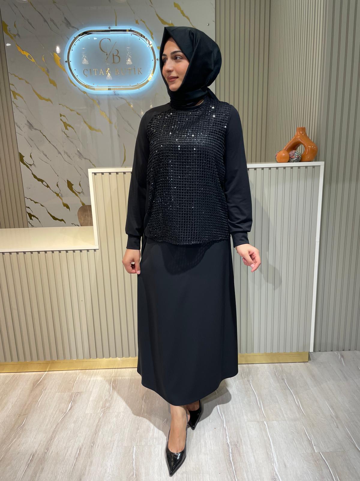 FUAT GÜRŞEN 4325 TAŞ DETAY TUNİK-SİYAH
