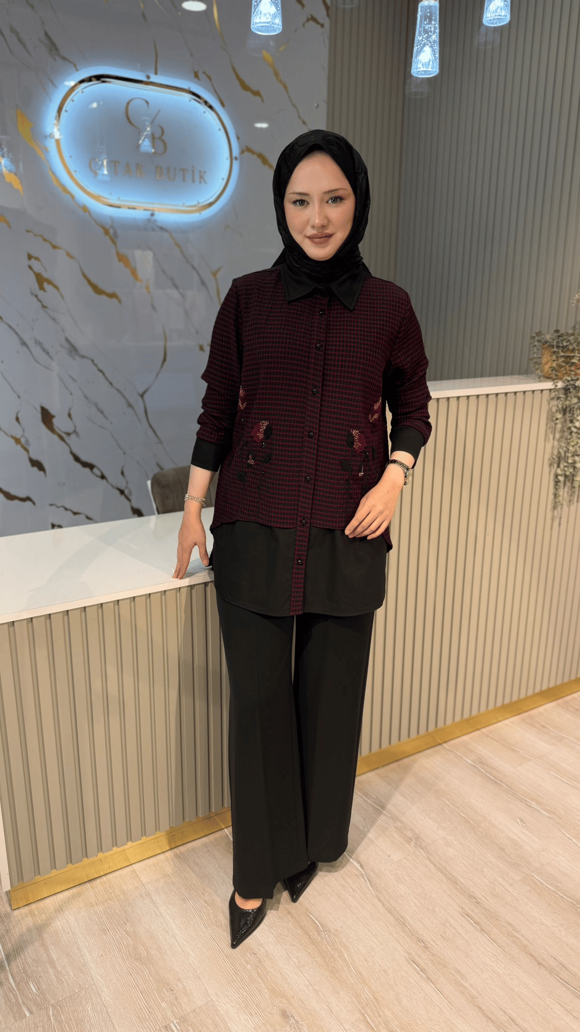 FUAT GÜRŞEN 6305 BONCUK DETAY GÖMLEK - BORDO