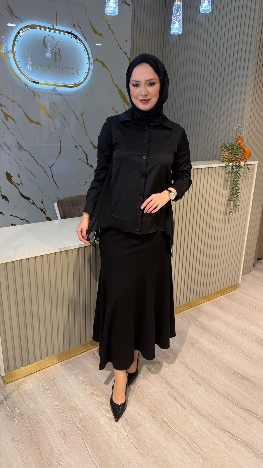 FUAT GÜRŞEN 6319 ŞİFON DETAYLI GÖMLEK - SİYAH