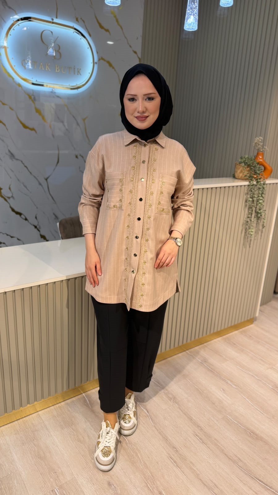GHİSA 4441 İŞLEME DETAY TUNIK - CAMEL