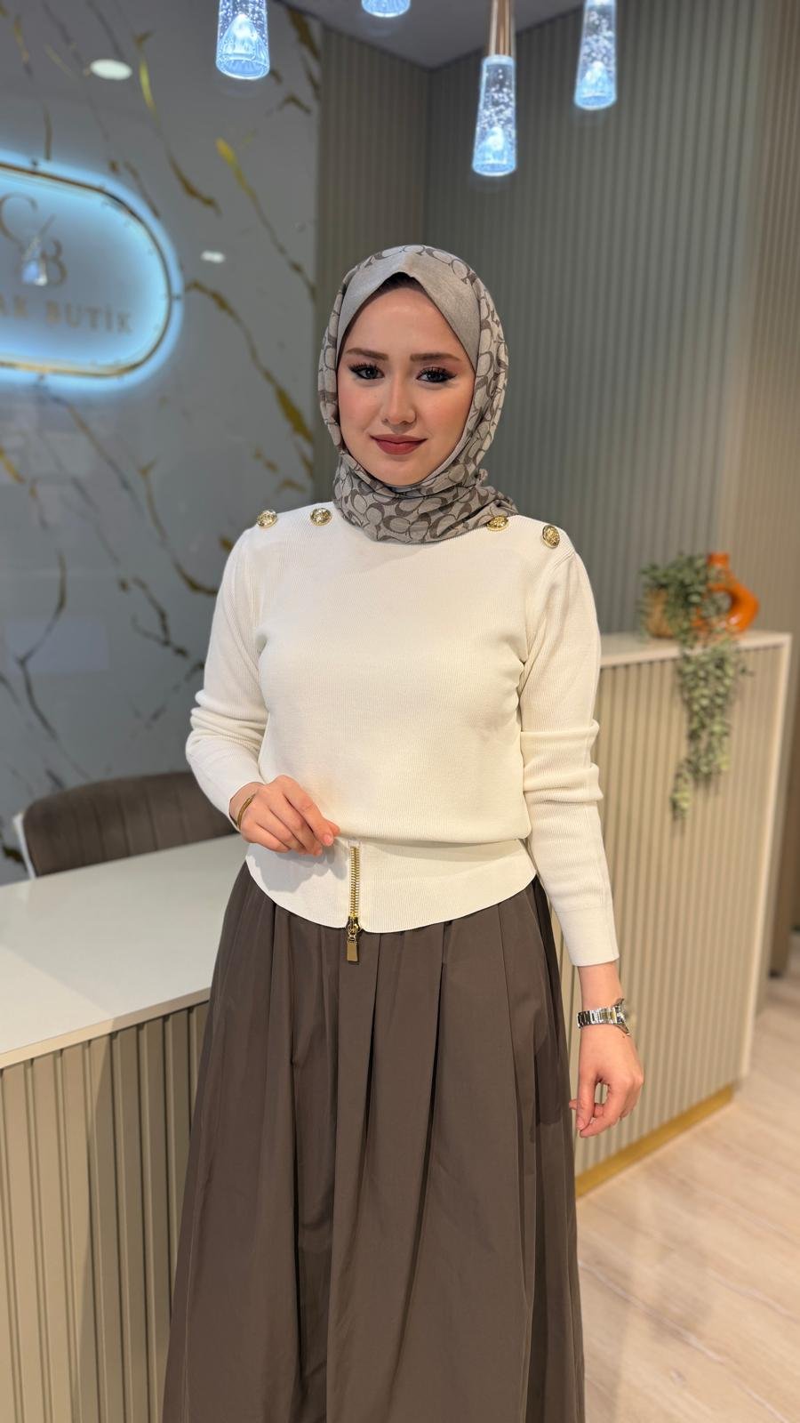 GHİSA 4863 MERSERİZE BLUZ- EKRU