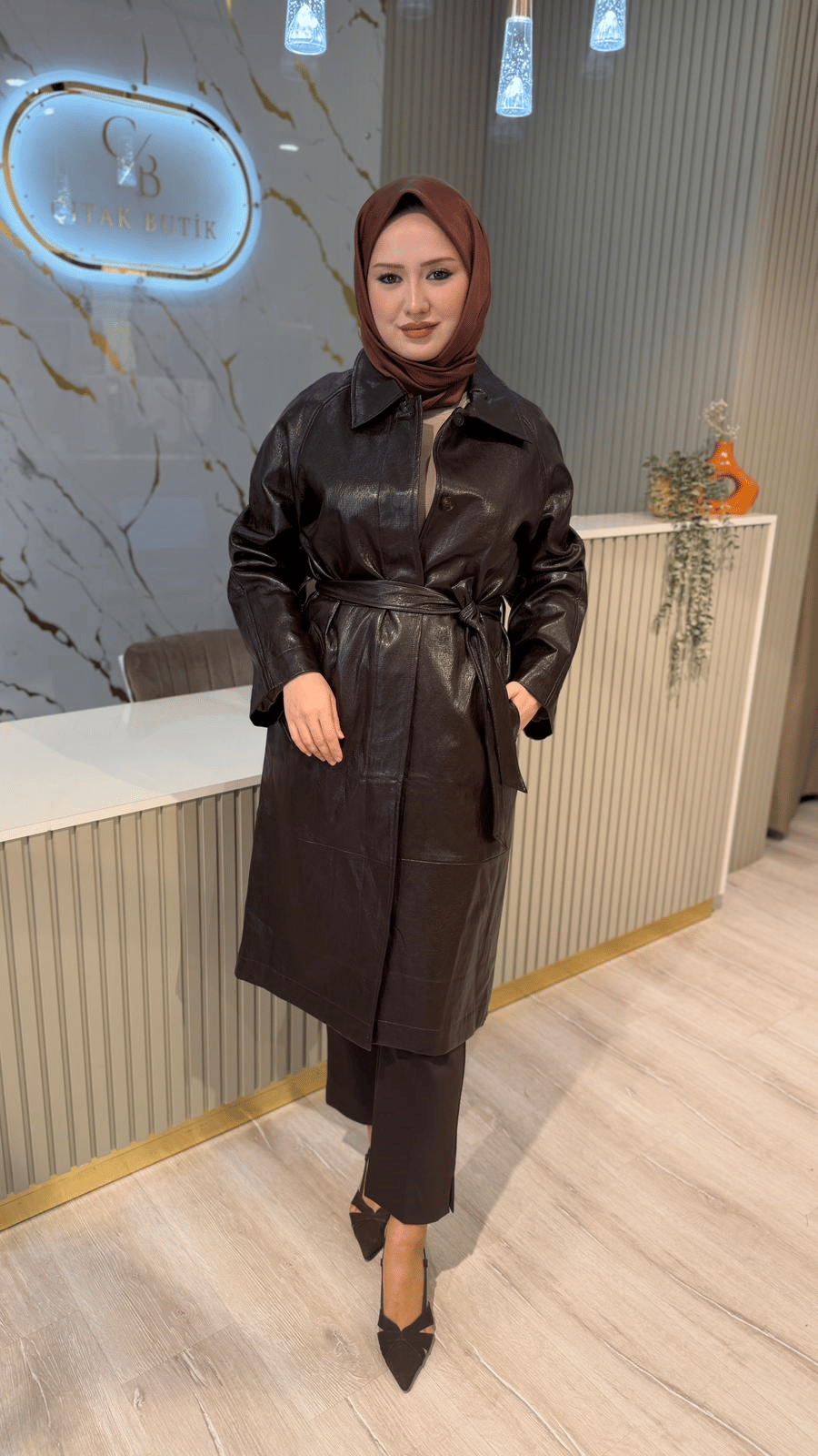 GHİSA 6580 DERİ KABAN - KAHVE
