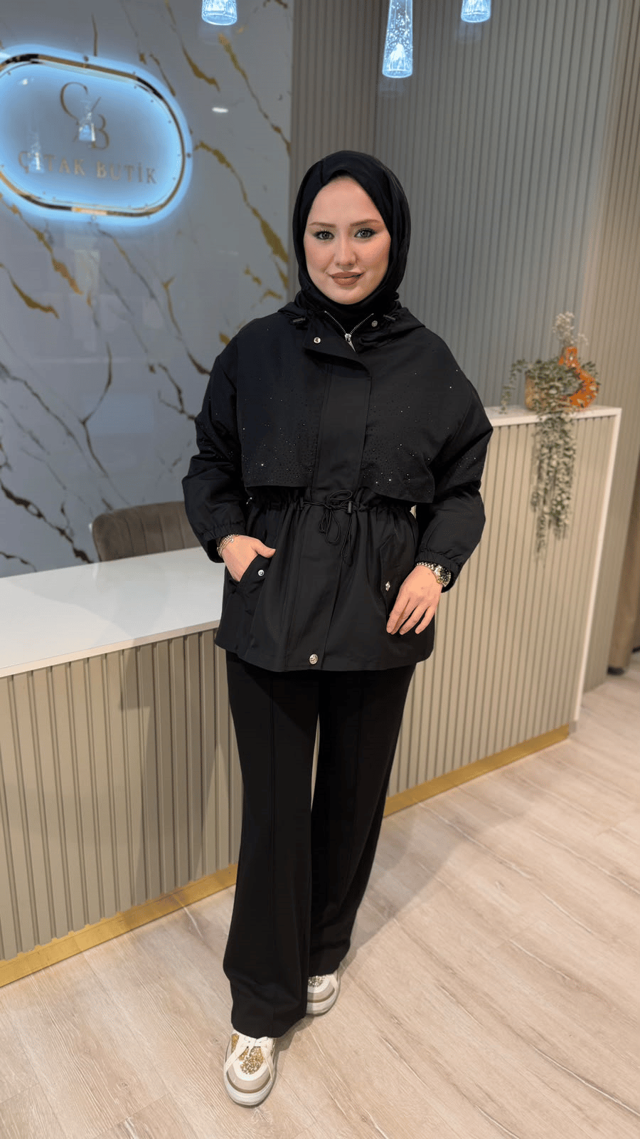 GHİSA 6587 TAŞ DETAY KABAN - SİYAH