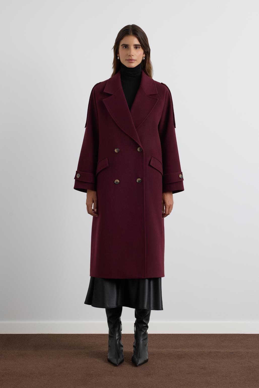 KB 001 KRUVAZE YAKA APOLET DETAYLI KAŞE KABAN-BORDO