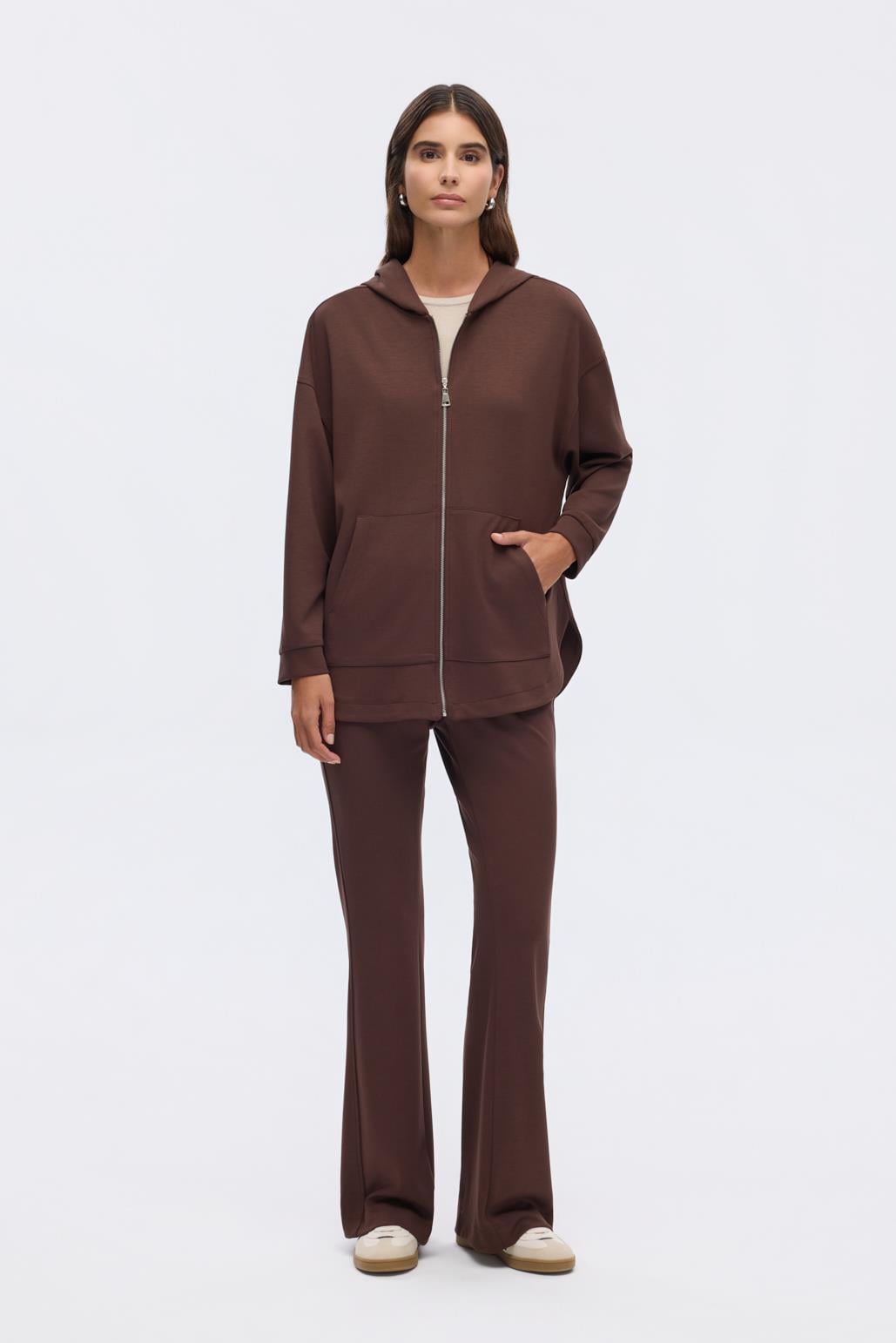 KB 0044 MODAL ÖRME KAPÜŞONLU HIRKA-KAHVE