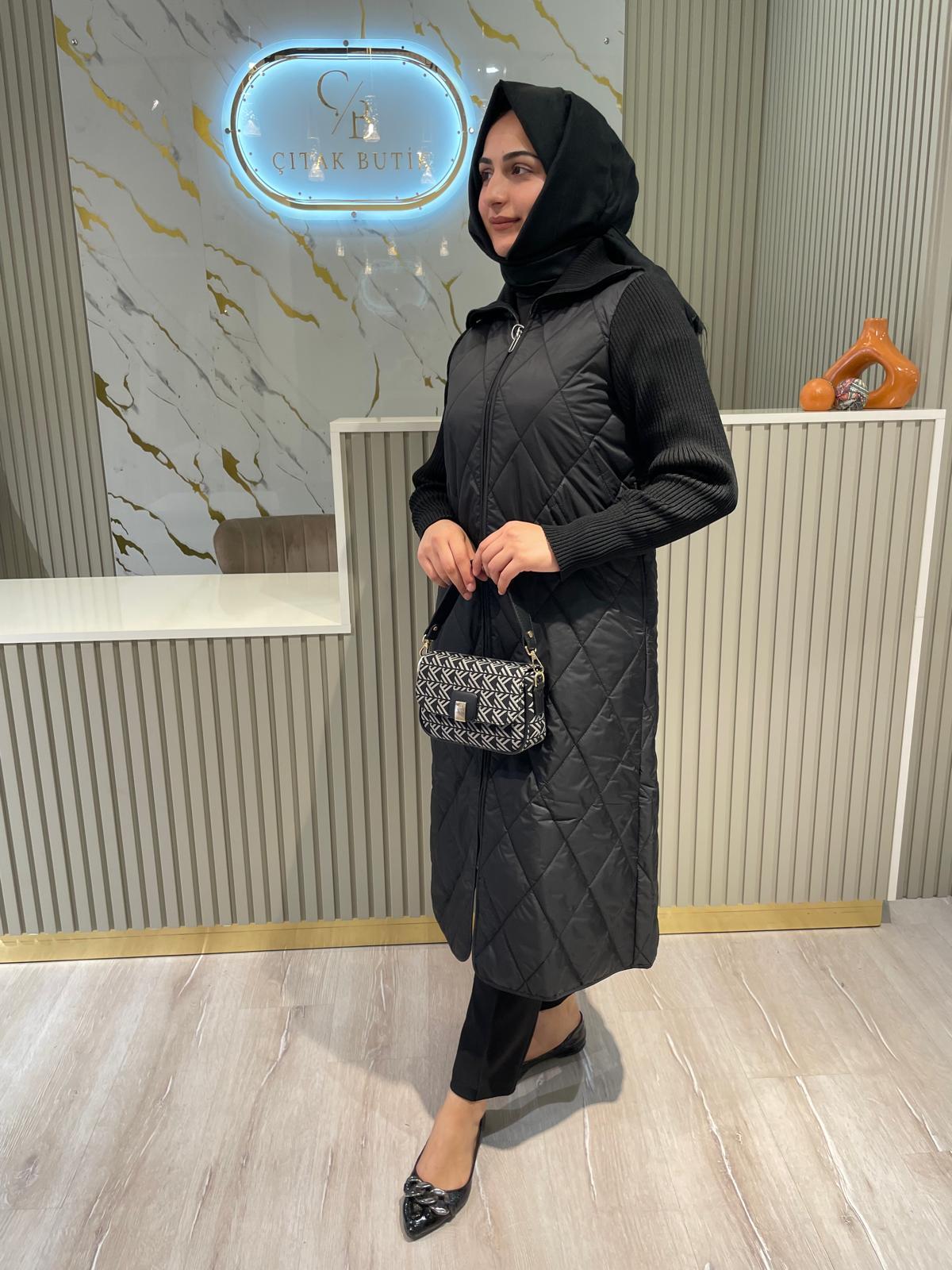 MİCCA 242520 CLASSY TRİKO DETAY KABAN-SİYAH