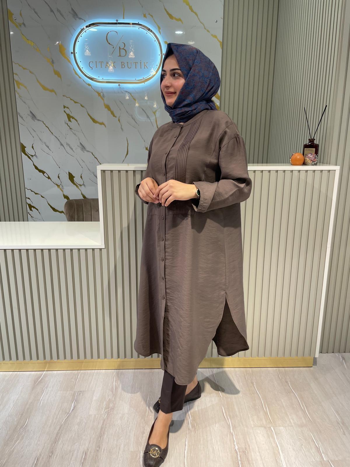 MİCCA 252540 GÖMLEK MODEL  TUNİK-KAHVE