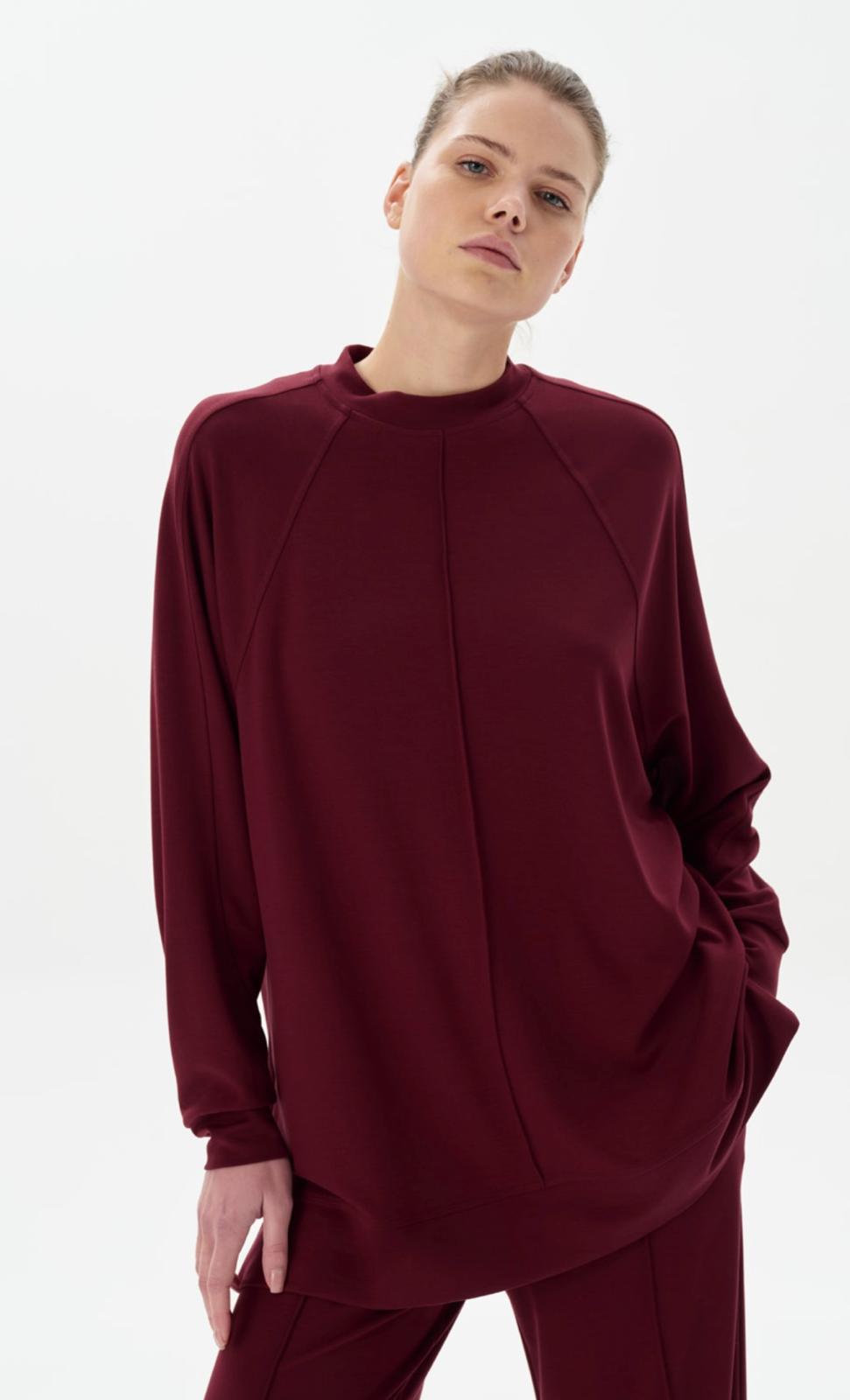 MODAL ÖRME ÇİMA DİKİŞLİ SWEATSHÖRT-BORDO