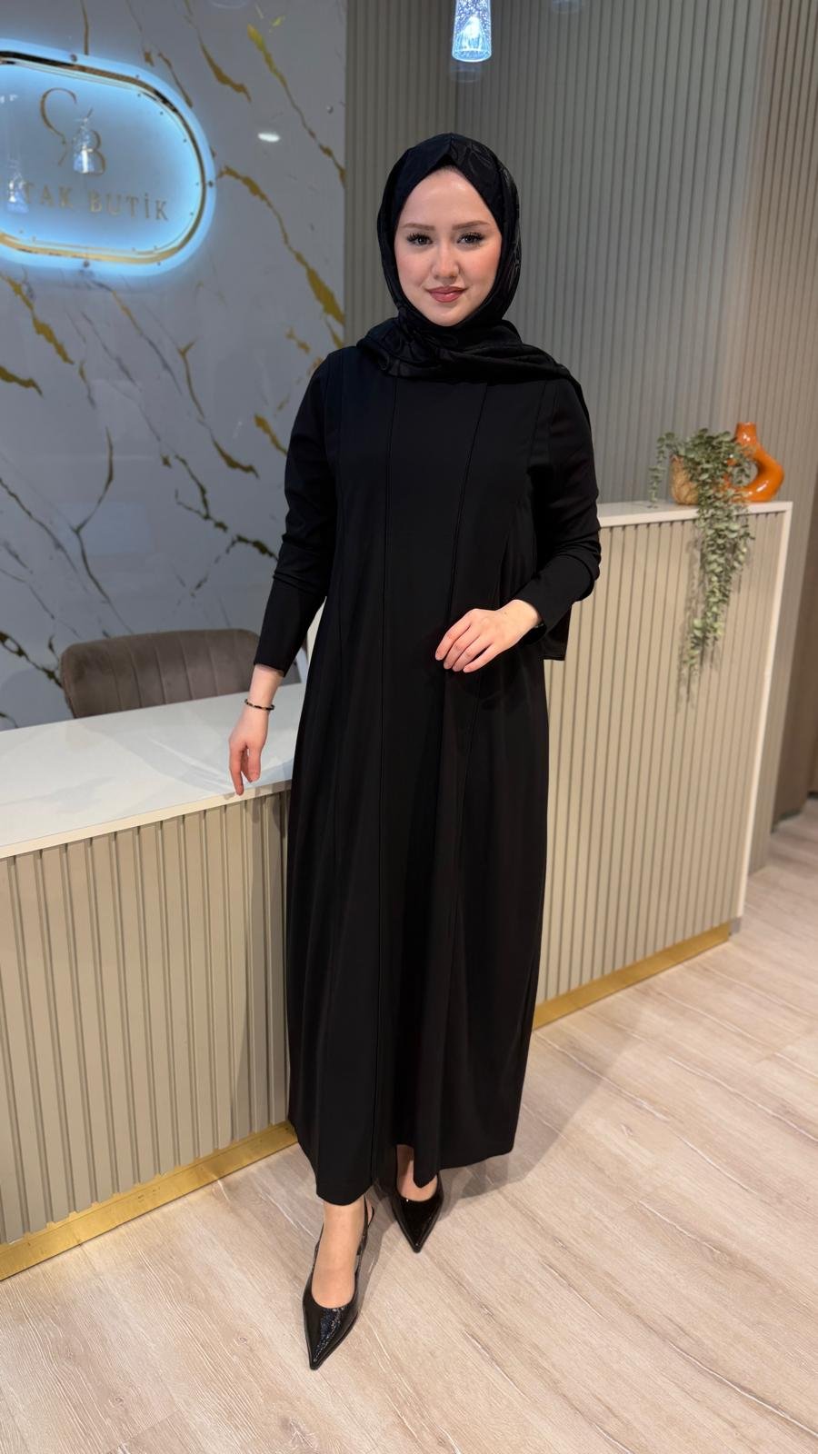 NÇ 26129 BAMBU ELBİSE - SİYAH
