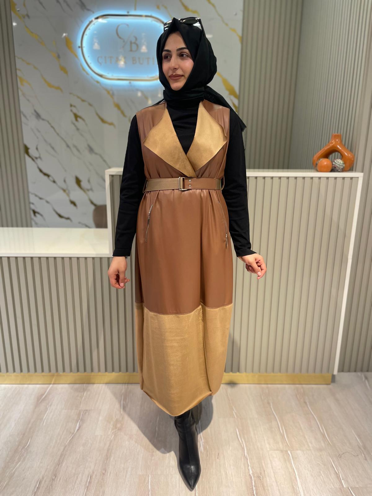 NURCAN ÇETİN 25269 DERİ YELEK-TABA