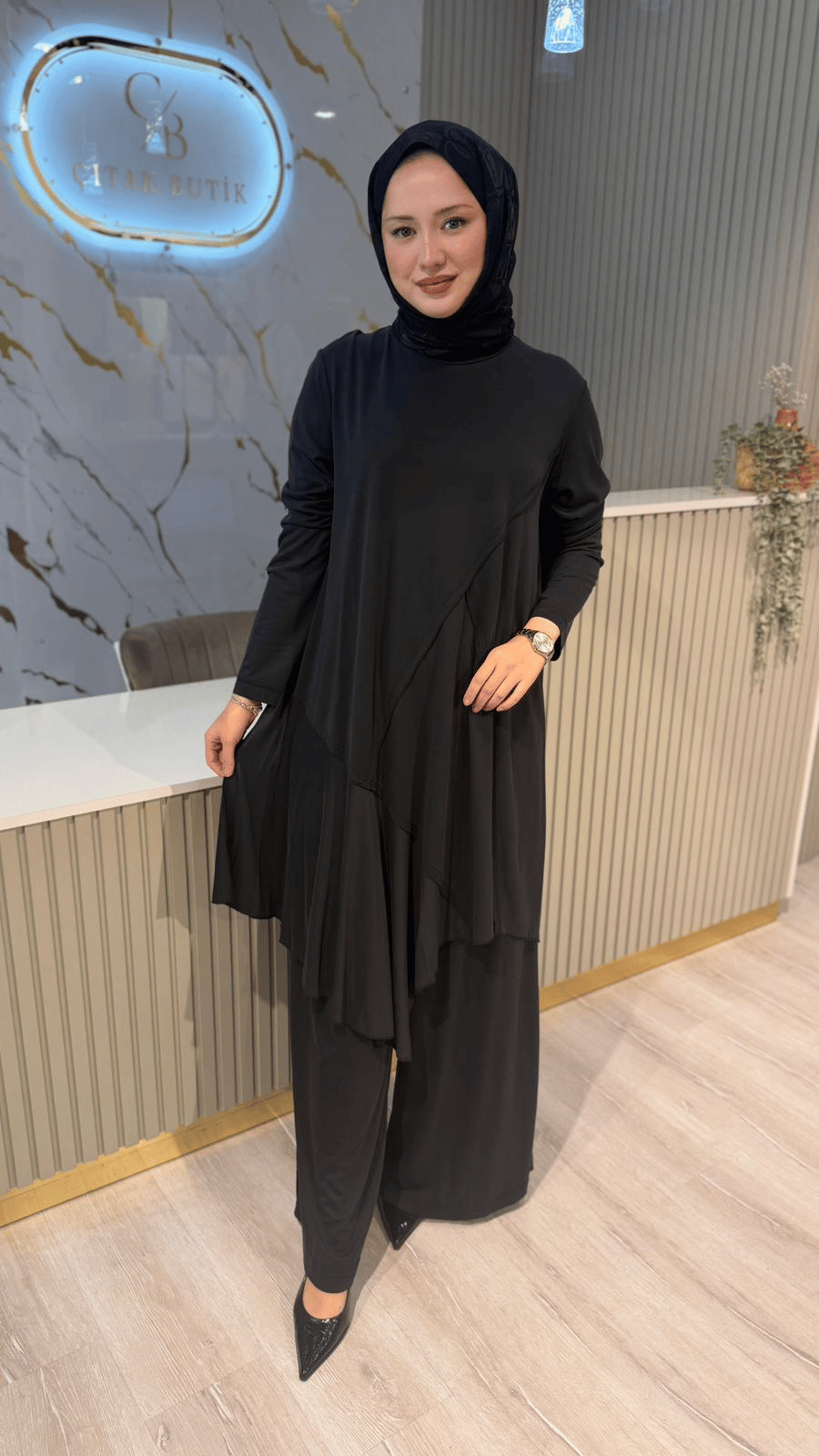 NURCAN ÇETİN 26525 PANTOLONLU TAKIM-SİYAH