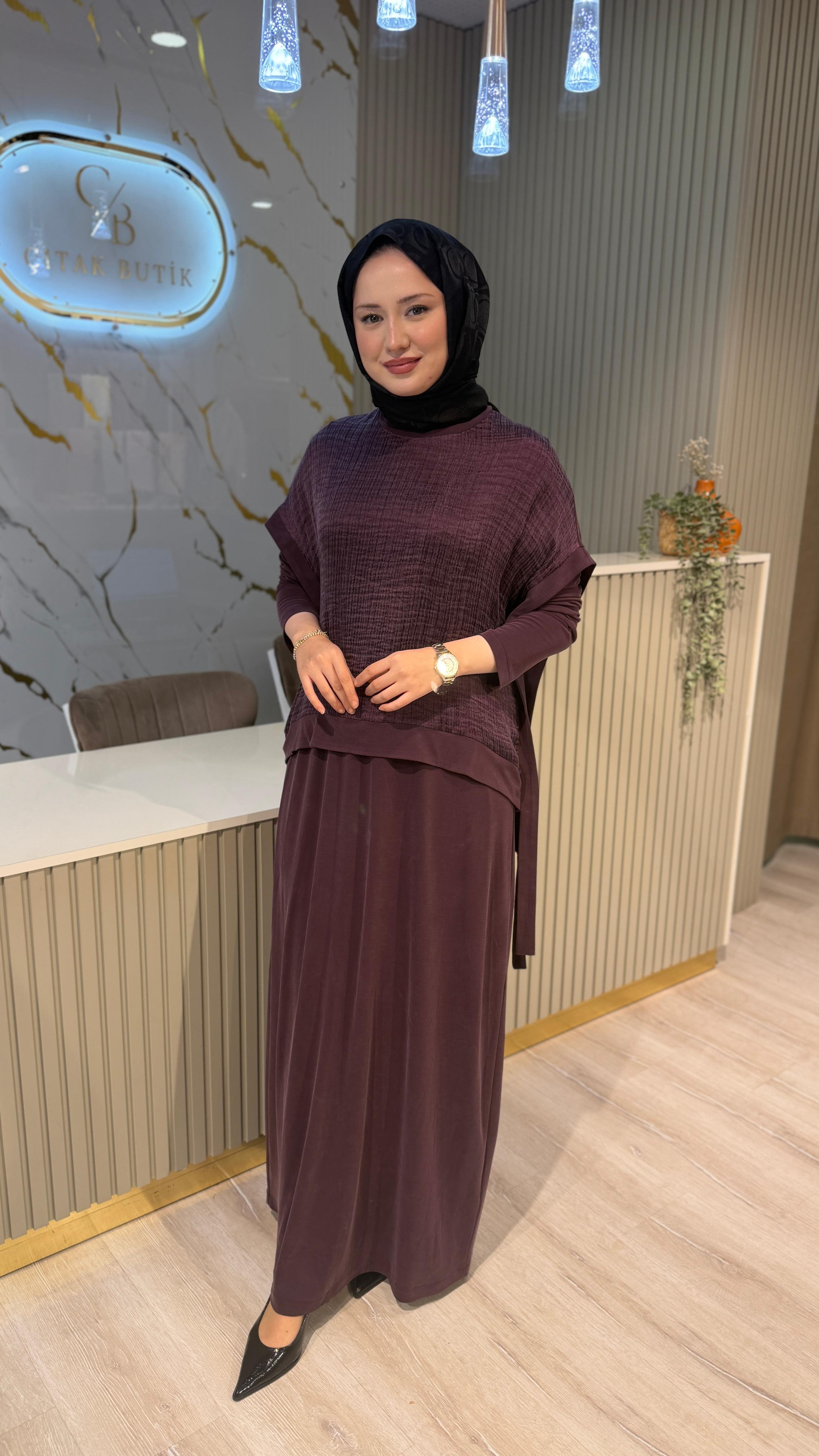 NURCAN ÇETİN 26544 İKİLİ ELBİSE-MÜRDÜM
