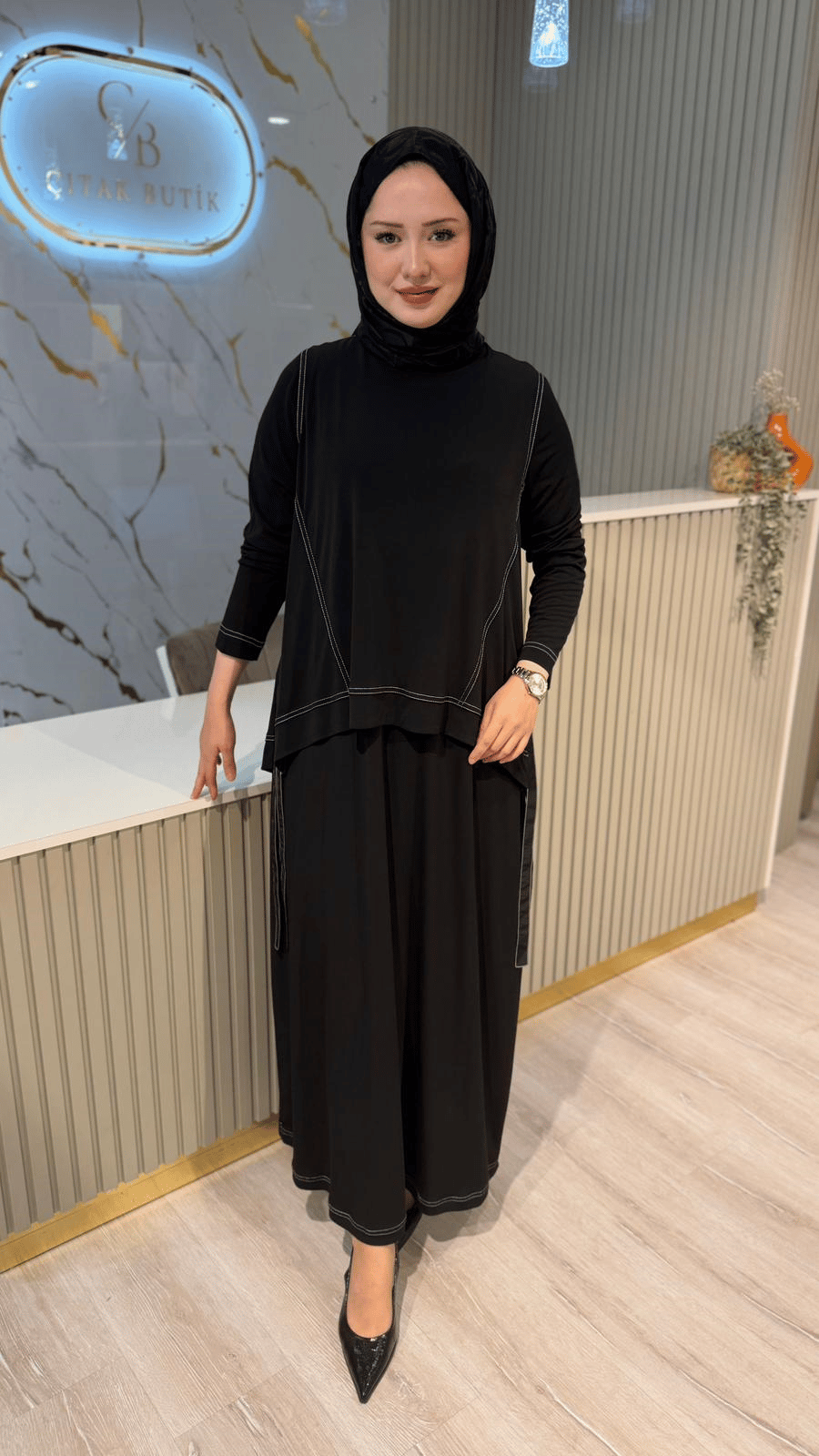 NURCAN ÇETİN 26562 İKİLİ TARZ ELBİSE- SİYAH