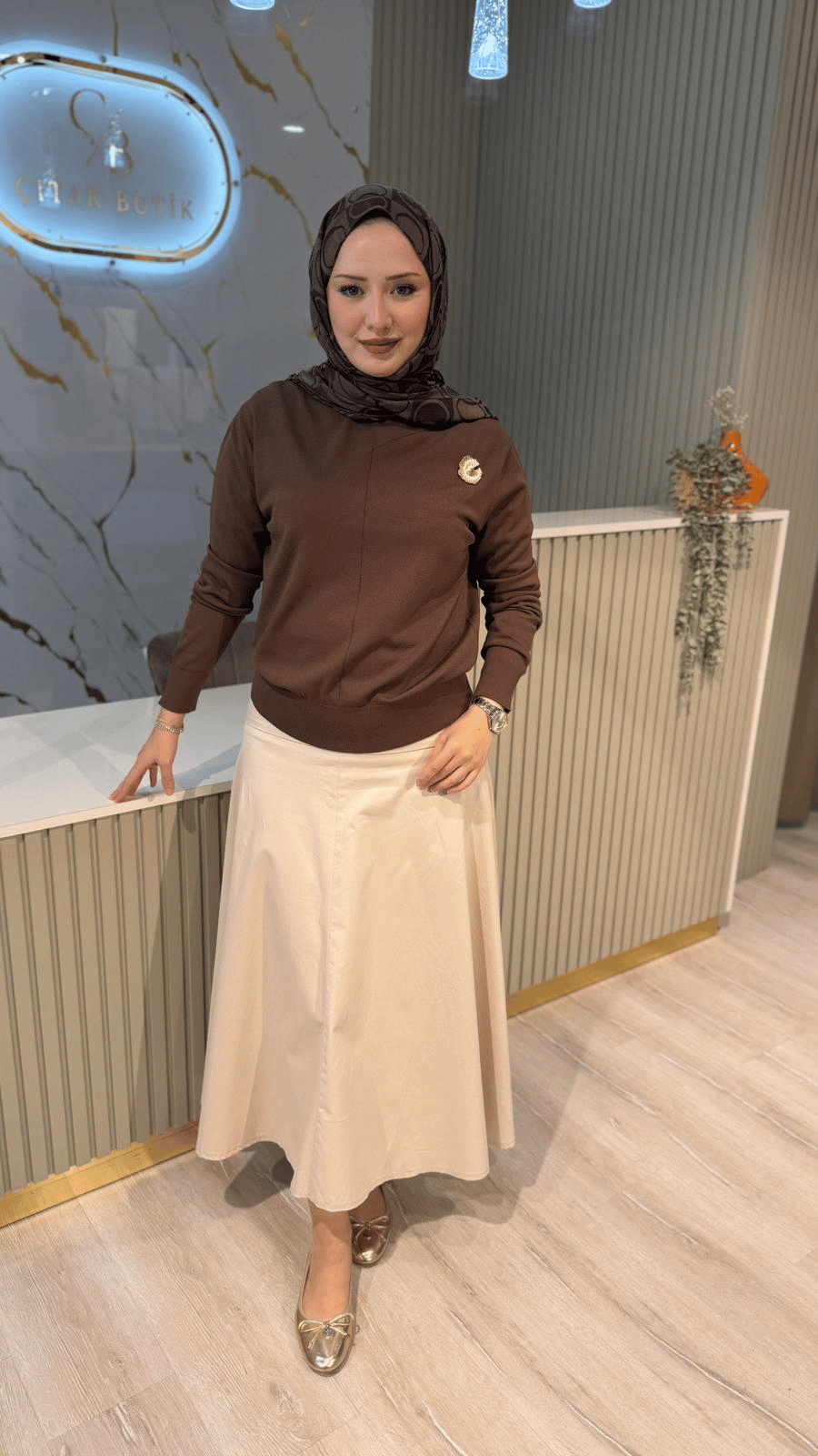 NUSS 200 MERSERİZE BLUZ - KAHVE