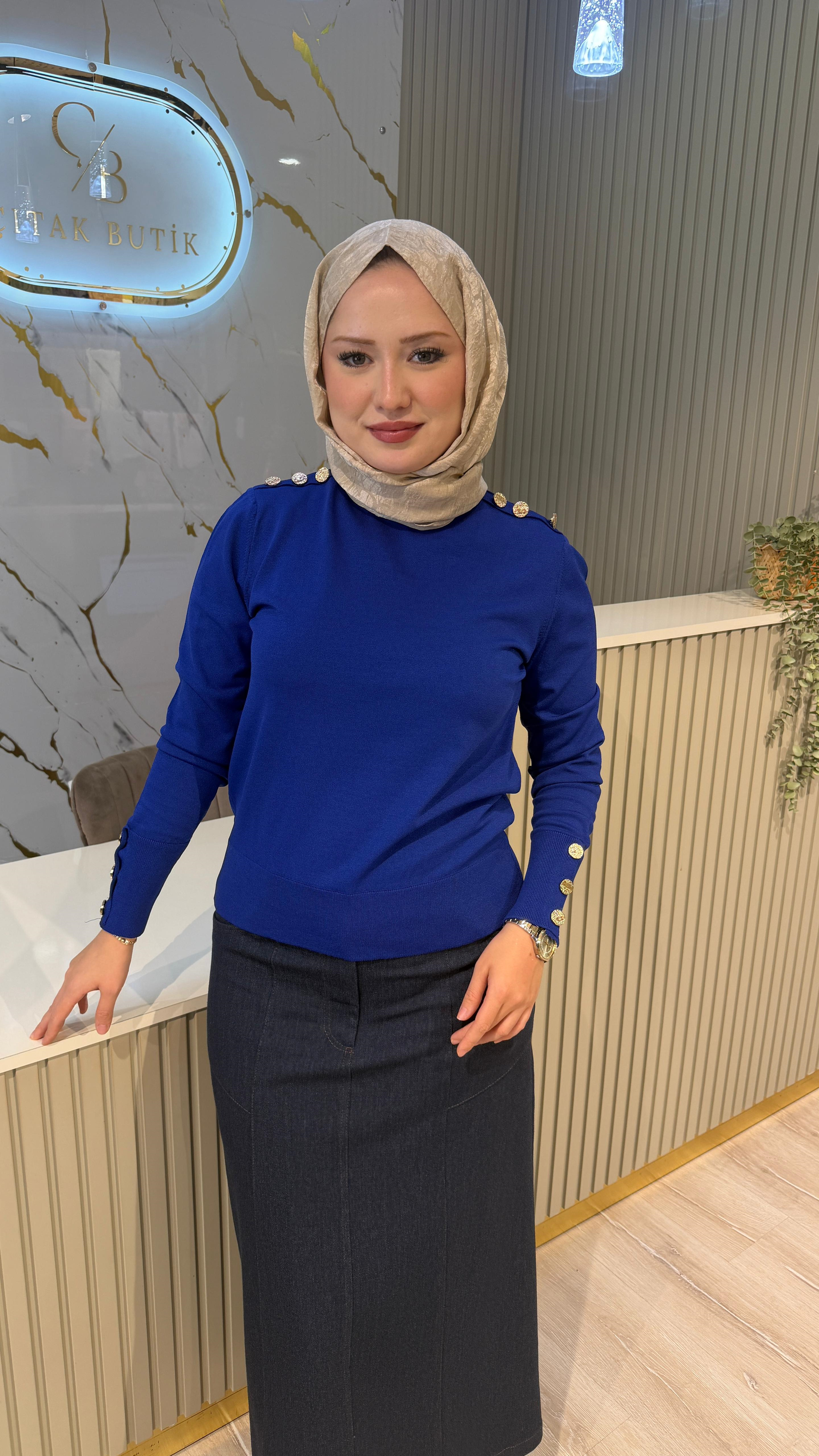 NUSS 203 MERSERİZE BLUZ - SAKS